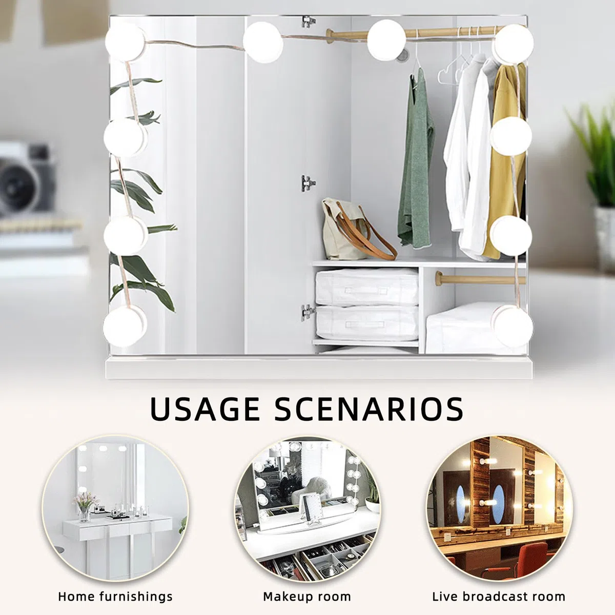 Led Miroir Coiffeuse Ampoules, Hollywood Lumiere Coiffeuse, 14 Ampoules Lampe Coiffeuse, Kit de Lumières de Miroir Hollywood, Dimmable, USB, Hollywood LED Ampoules avec 3 Couleurs