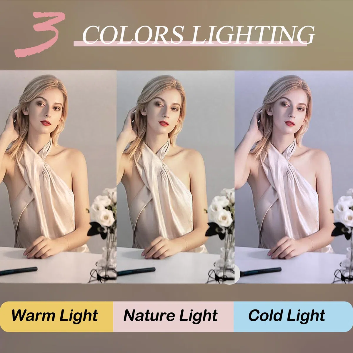 Laspi Lumière de Miroir, Lumiere Coiffeuse, 10 Ampoules Hollywood Kit pour Coiffeuse de Dimmable et 3 Couleurs,Cadeau Fete des Meres/Cadeau Femme