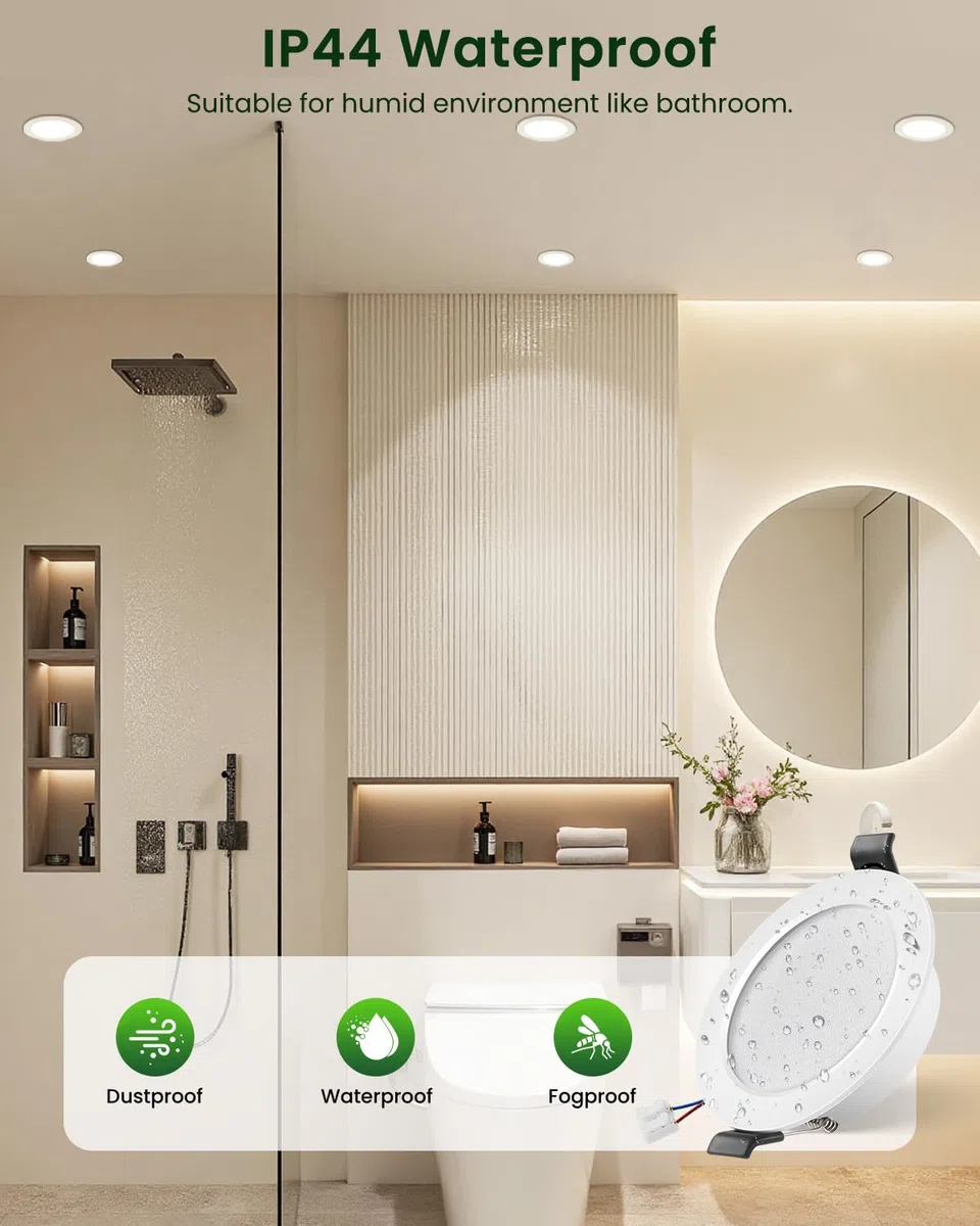 Spot LED Encastrable Extra Plat Blanc Froid 6000K, 5W IP44 Spots de Plafond Encastre Pour Salle de Bain, Cuisine, Salon - Trou Ø68-80mm, Lot de 6