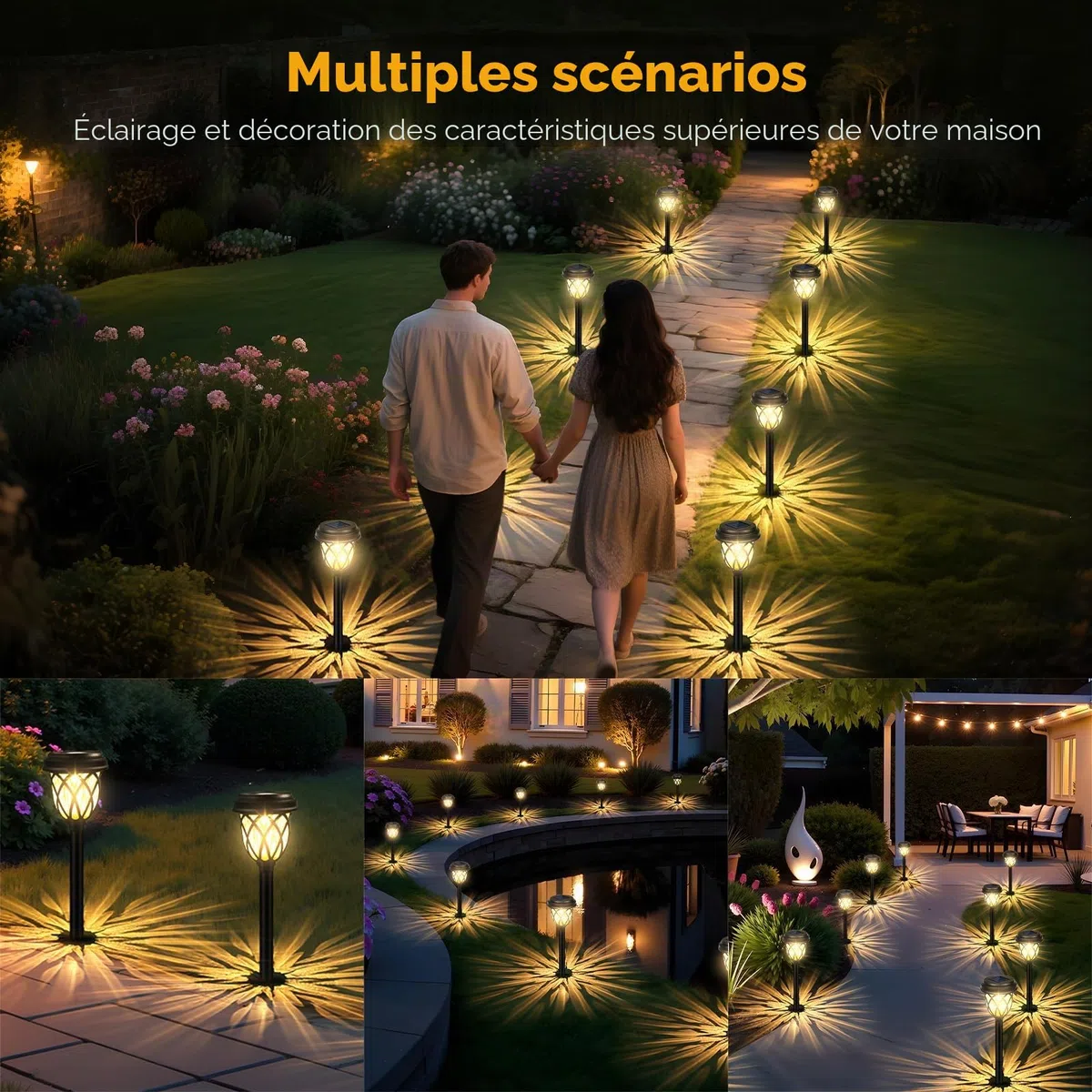 HELESIN Lampe Solaire Exterieur 6 Pièces, Eclairage Exterieur Solaire Automatique, Lumiere Solaire Exterieur Jardin Étanches, pour Jardin, Pelouse, Chemins, Terrasse, Allée, Passerelle