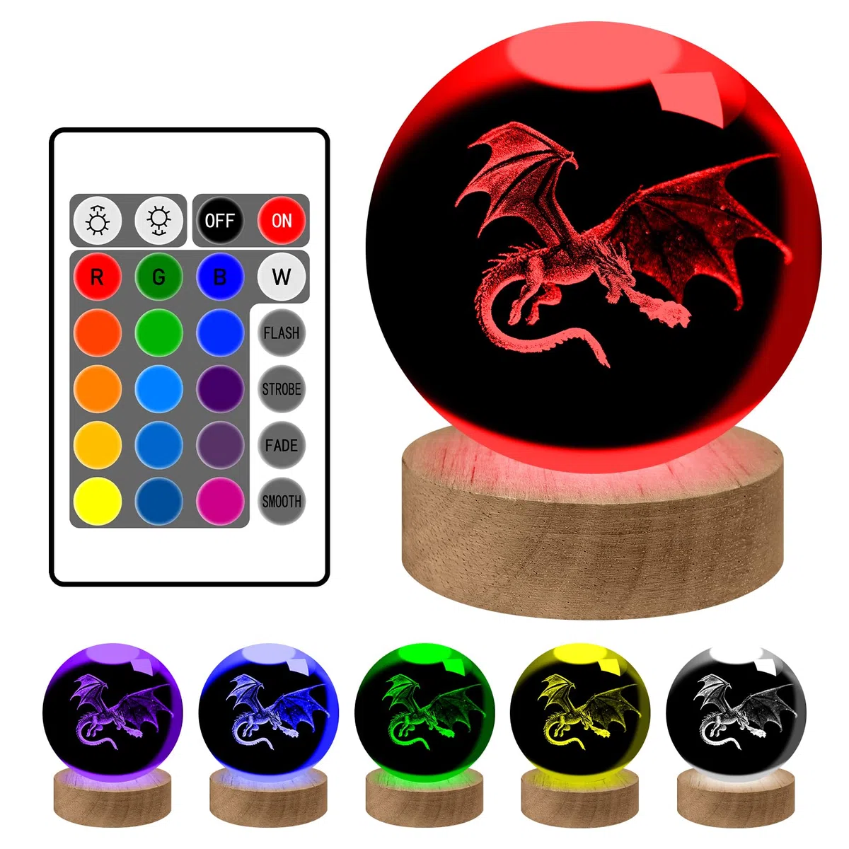 Veilleuse dragon 3D, modèle en cristal K9, boule de cristal avec dragon gravé en 3D et base lumineuse LED, cadeau pour les enfants, les couples, les anniversaires et les fêtes