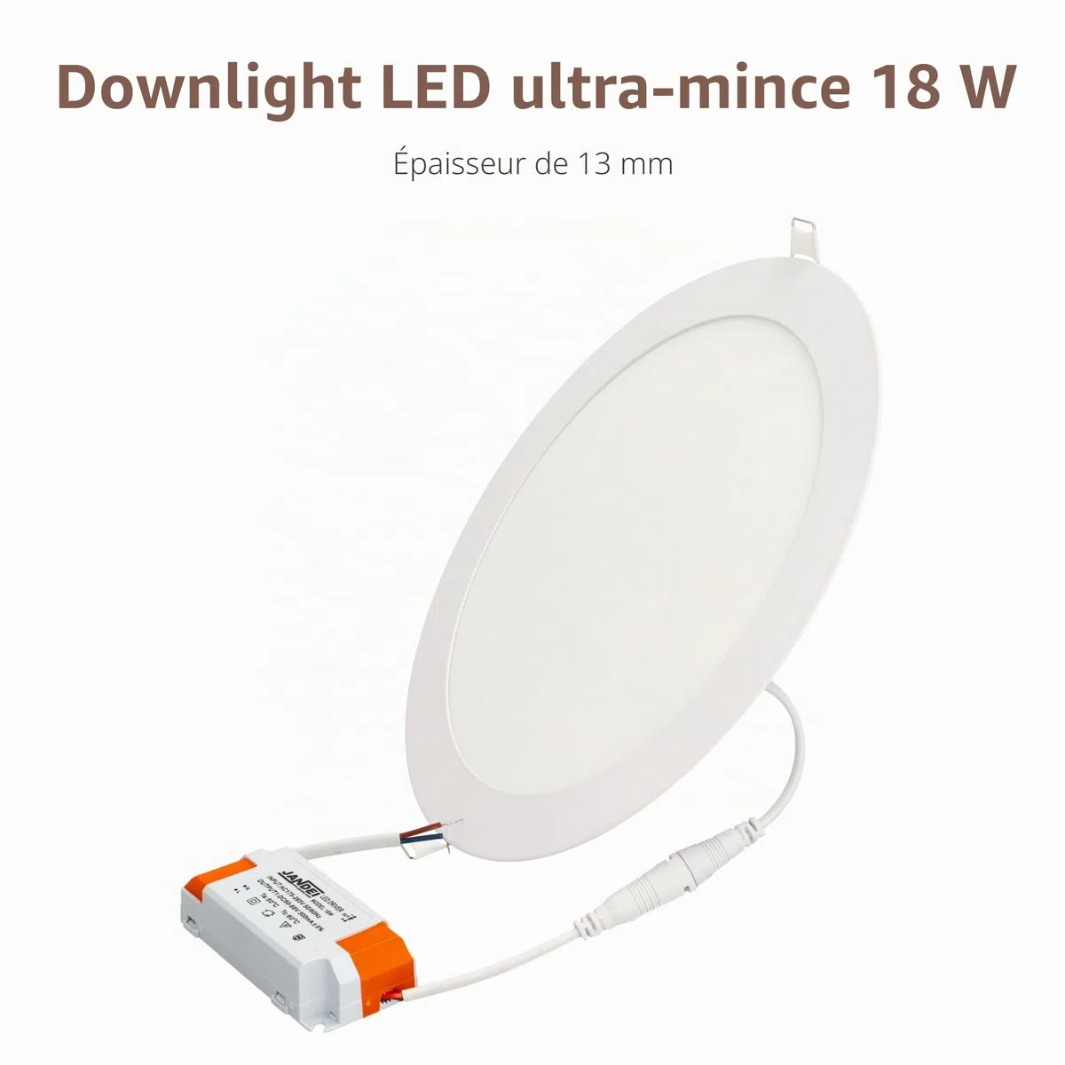 JANDEI – Lot de 2 Spots Led encastrables ronds, 18 W, 1500 lumens, extra-plats 13 mm, trou de fixation Ø 200-205 mm, blanc froid 6000 K, avec transformateurs inclus
