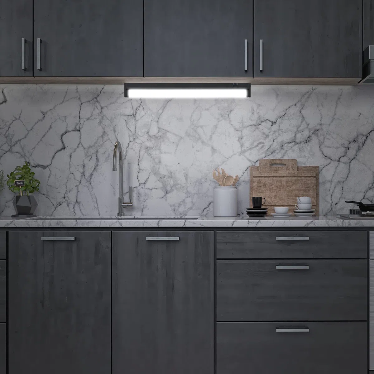 BRILONER - Lumière cuisine sous meuble avec interrupteur marche/arrêt, blanc chaud à blanc neutre réglable, extensible, éclairage LED cuisine sous meuble, lampe led, 54,7x6,1x2,4 cm, noir