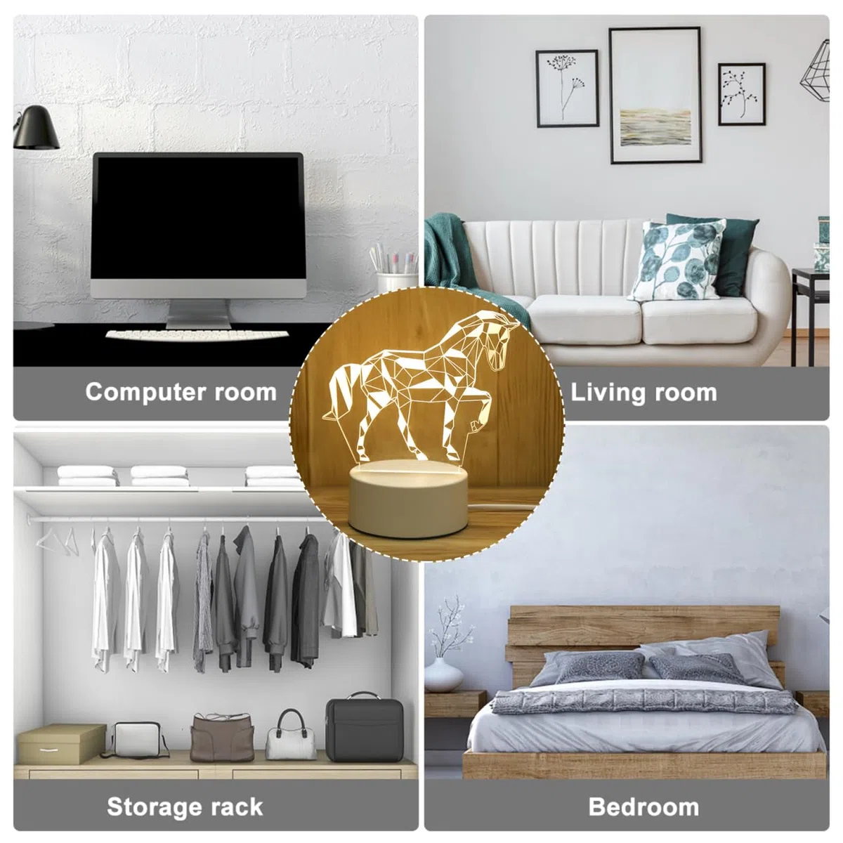 TOYANDONA Animal Nuit Lumière 3D Cheval Illusion Lampe USB Alimenté LED Signes Décoration pour Chambre Salon Bureau Lampe de Bureau Acrylique