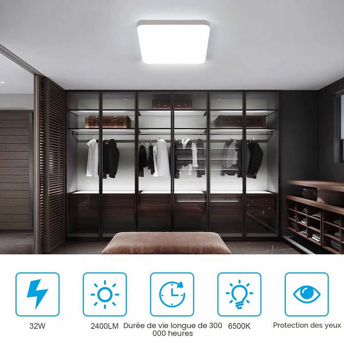 Comely LED Plafonnier 25 cm, 32W Blanc Froid, IP54 Étanche, Carré, Plafonnier LED Plat pour Salle de Bain, Cuisine, Balcon, Couloir, Chambre