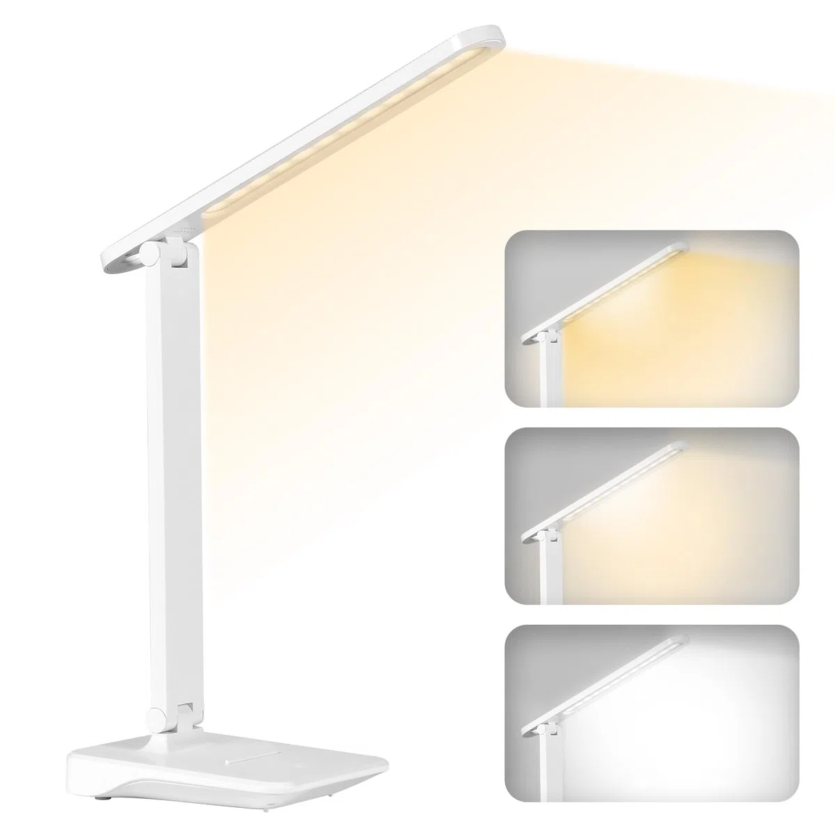 Diboniur Lampe de Bureau LED Sans Fil, Batterie Rechargeable Intégrée 1800 mAh, 3 Modes Températures, Luminosité Lumière Réglable 15 à 100%, Contrôle Tactile, Pliable Portable, Chevet, Lecture (Blanc)