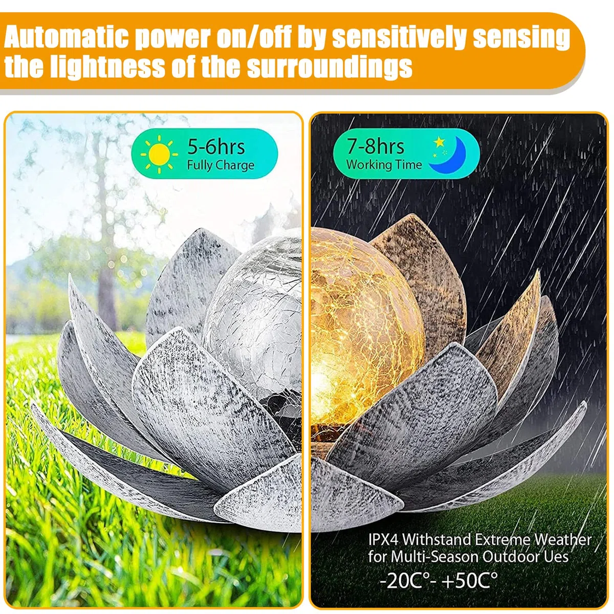 lampe solaire d'extérieur, fleur de lotus lanterne solaire avec des effets lumineux blanc chaud lumineux, IP44 étanche lampes solaires de jardin pour terrasse, cour, pelouse, balcon