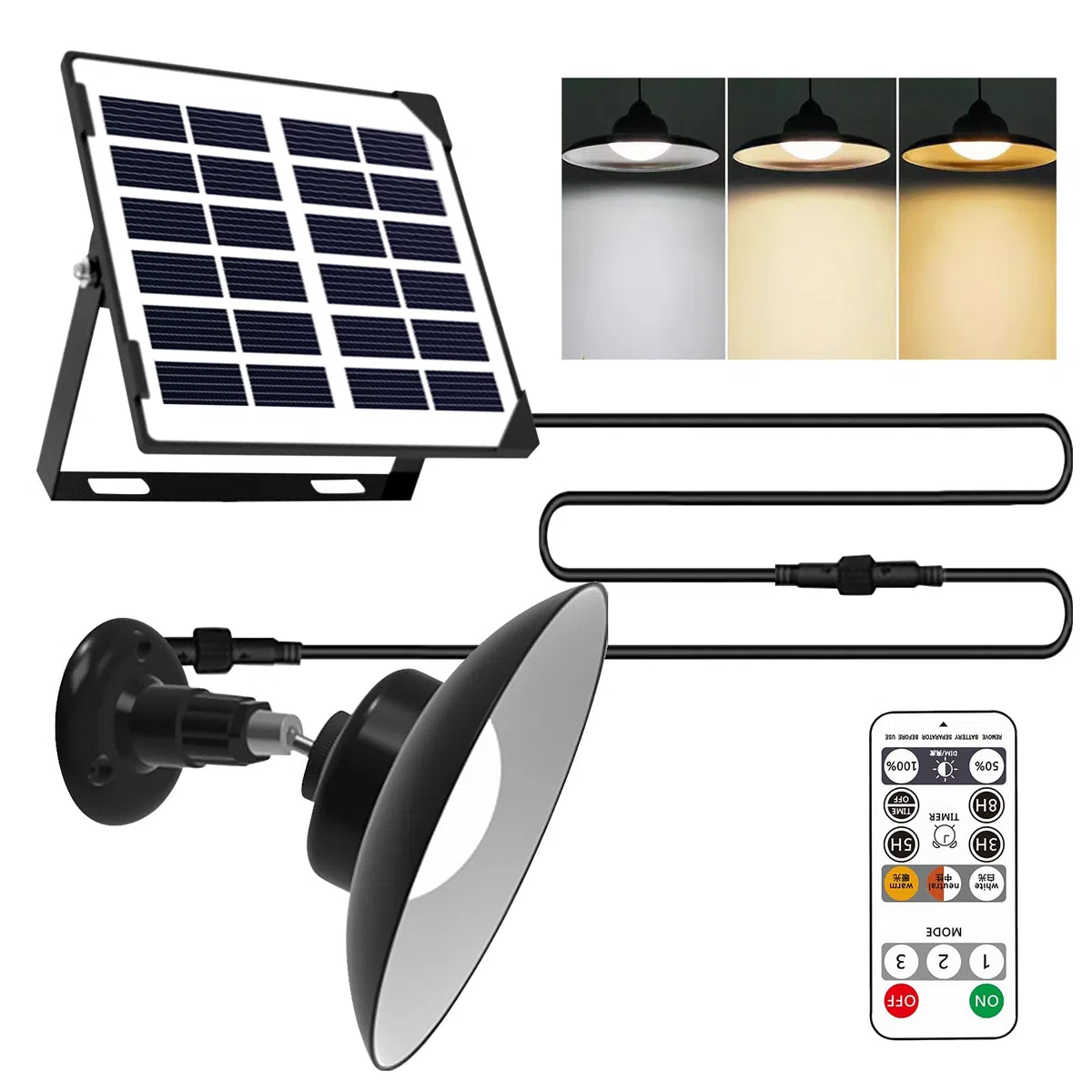 Lampe solaire avec télécommande, 3 températures de couleur, suspension solaire IP65, pour extérieur et intérieur