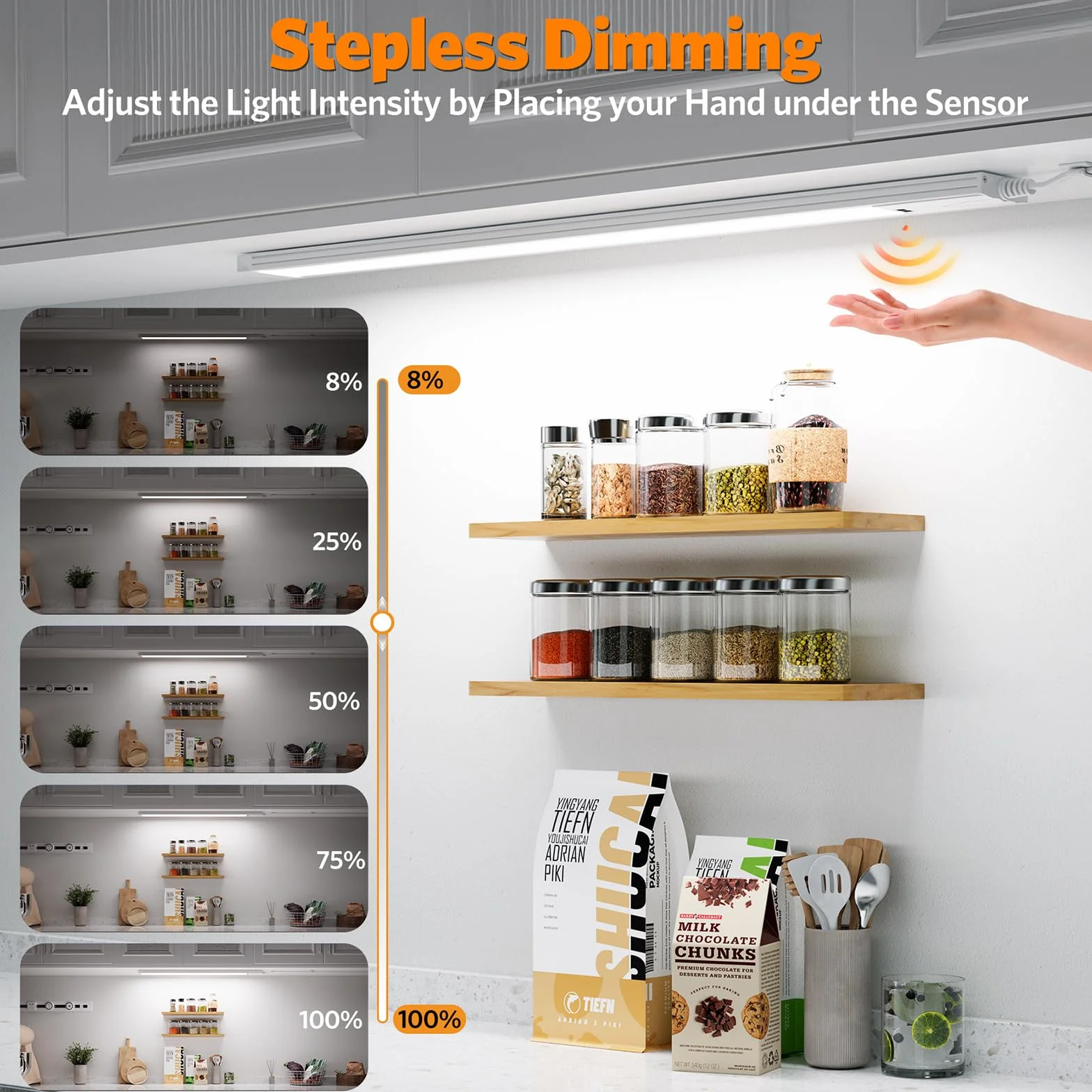 Lureshine Réglette LED Cuisine de 41cm, Dimmable Lampe Led Detecteur De Mouvement Interieur, 3 températures Lumiere reglette led cuisine Adaptée Armoires et plans de travail.