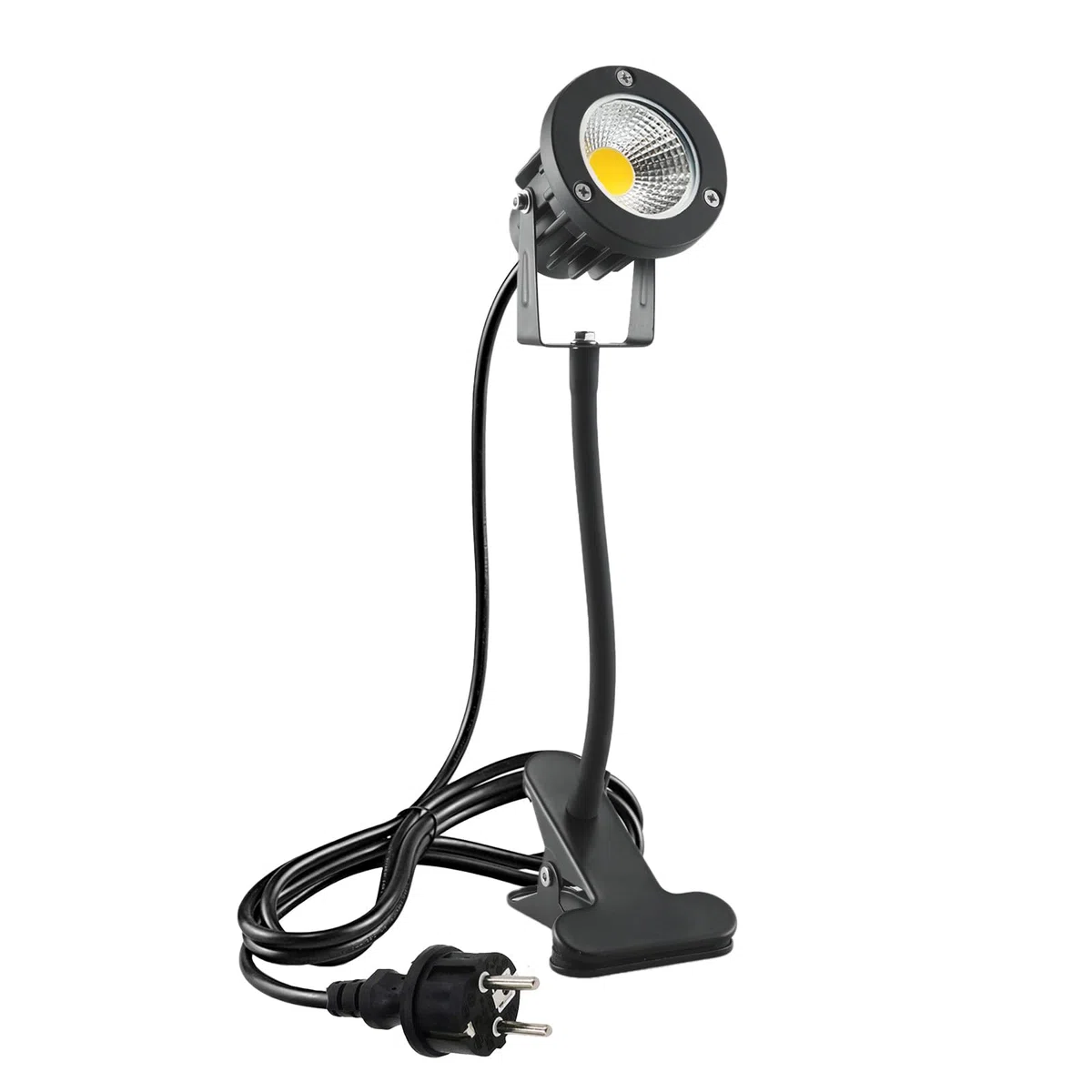 Monsing Projecteur LED 7 W avec tuyau en métal et clip de 2 m de câble avec prise - Éclairage de jardin LED - Projecteur de jardin - Projecteur de pelouse - Étanche IP65 - Pour extérieur, cour