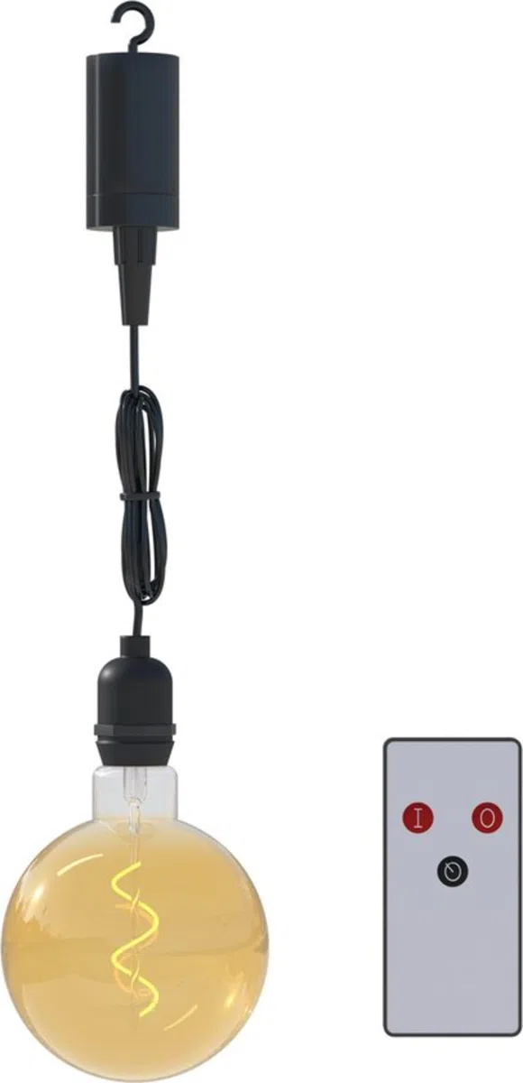 Calex Lampe suspendue extérieure avec ampoule filament dorée - Éclairage suspendu à batterie - Luminaire décoratif à piles - 4 lumens lumière douce