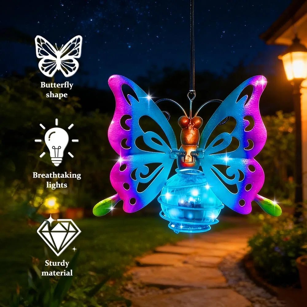 Papillon Décoratif Lampe Solaire,2 Pièces Lampe Solaire Exterieur Jardin Décoration, Décoration de Jardin en Forme de Papillon,Étanche,Suspendu,Jardin,Cour,Terrasse