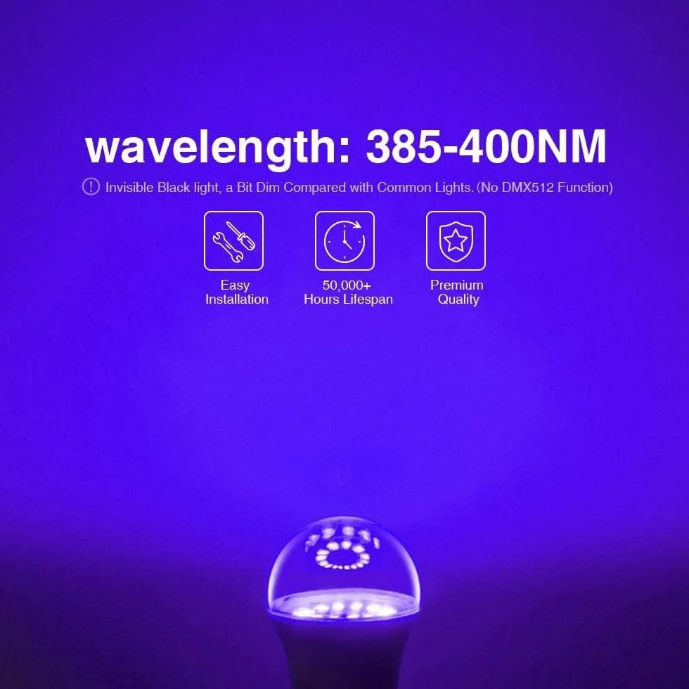 Onforu Lot de 2 Ampoule LED UV, E27 Ampoules Lumière Noire Lampe, 220-240 V Lampe LED Ultraviolet, UV-A Lampe de Ultraviolet Violette, Eclairage Décoratif pour Halloween Noël Bar Fête Peinture Fluo