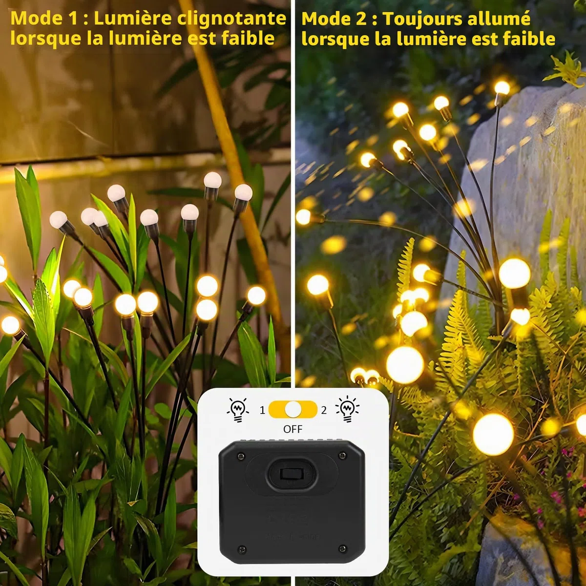 Lampe Solaire Exterieur Jardin, 4 Pièces 8LED Lumiere Solaire Exterieur Conception Améliorée, Hauteur Réglable, Plusieurs Modes Disponibles IP65 Étanche, pour Patios Terrasses Jardin Pelouse Terrasse