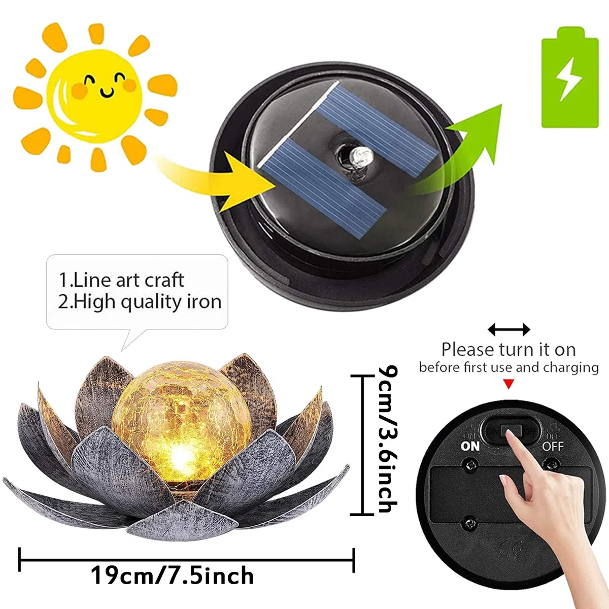 lampe solaire d'extérieur, fleur de lotus lanterne solaire avec des effets lumineux blanc chaud lumineux, IP44 étanche lampes solaires de jardin pour terrasse, cour, pelouse, balcon