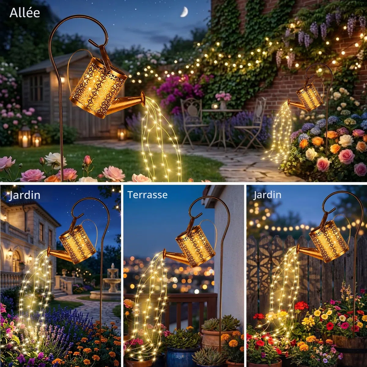 Tremdwoto Arrosoir solaire pour jardin, 90 LED, éclairage extérieur IP65, grande guirlande lumineuse rétro en métal avec support pour terrasse, cour, allée