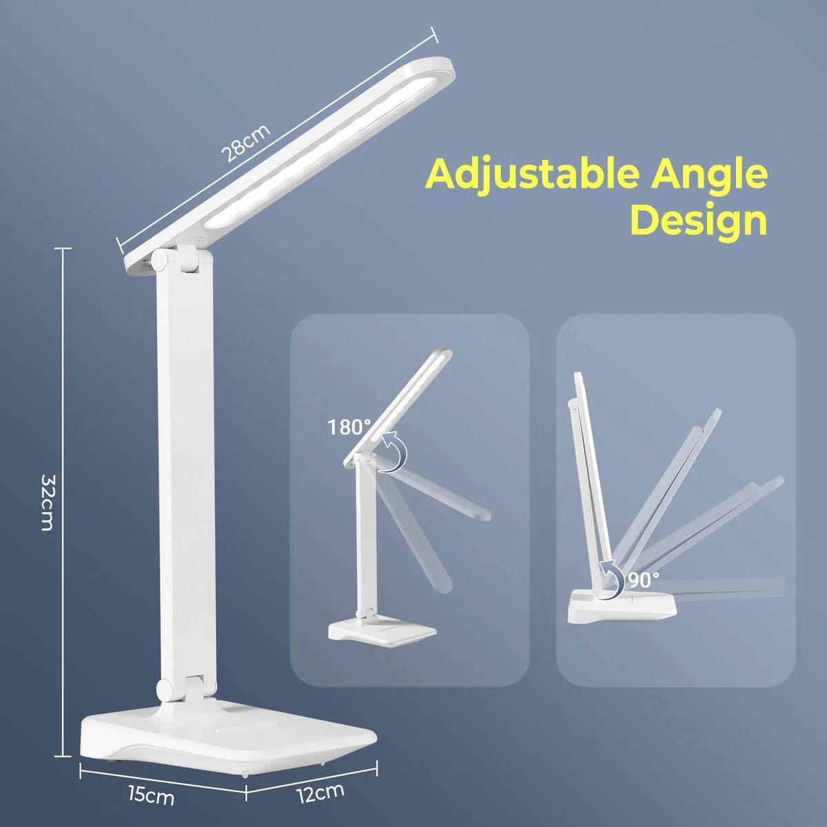 Diboniur Lampe de Bureau LED Sans Fil, Batterie Rechargeable Intégrée 1800 mAh, 3 Modes Températures, Luminosité Lumière Réglable 15 à 100%, Contrôle Tactile, Pliable Portable, Chevet, Lecture (Blanc)