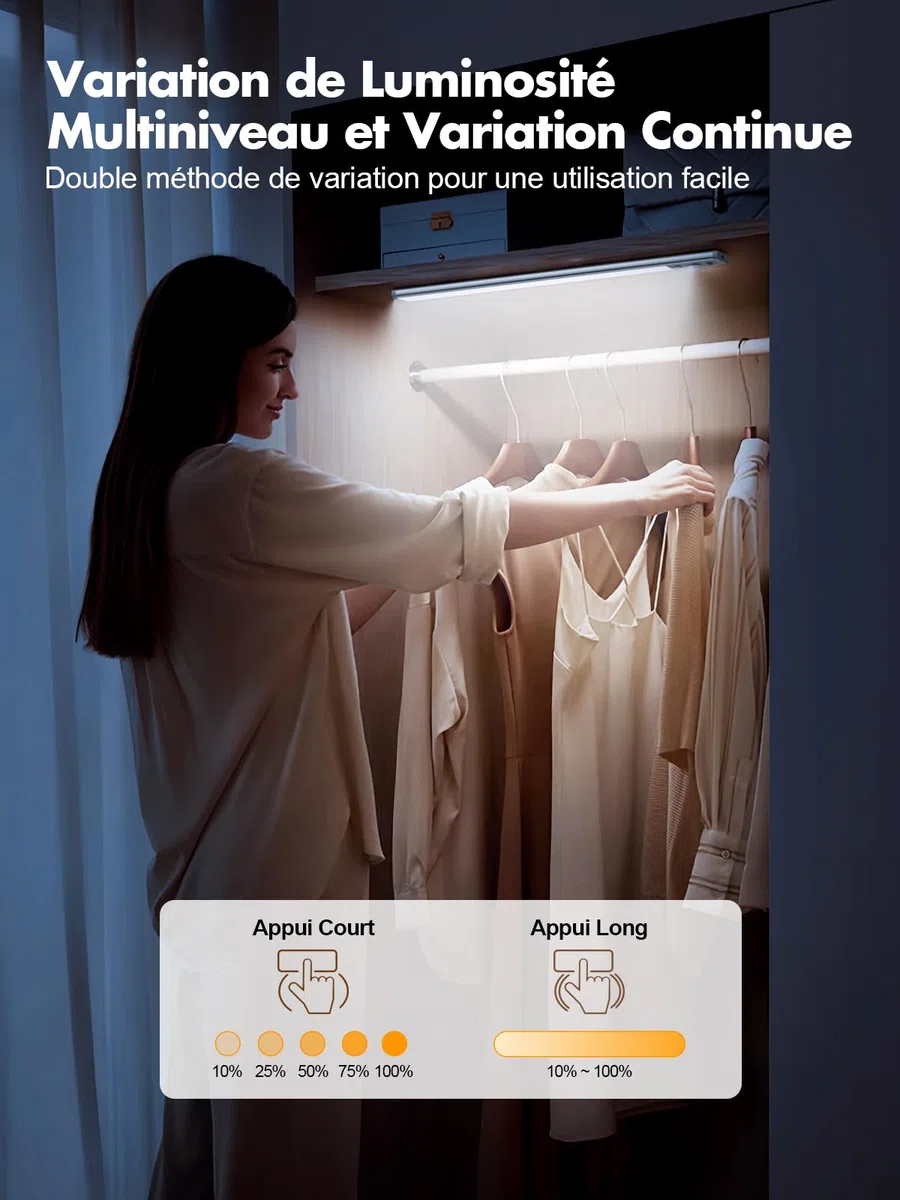 ISEYOU LED Cuisine Sous Meuble, 32CM Lampe de Placard Avec Indicateur 3000mAh Rechargeable, 6000K Dimmable Lumiere Detecteur de Mouvement Interieur pour Escalier Couloir Salle de Bain Appliques