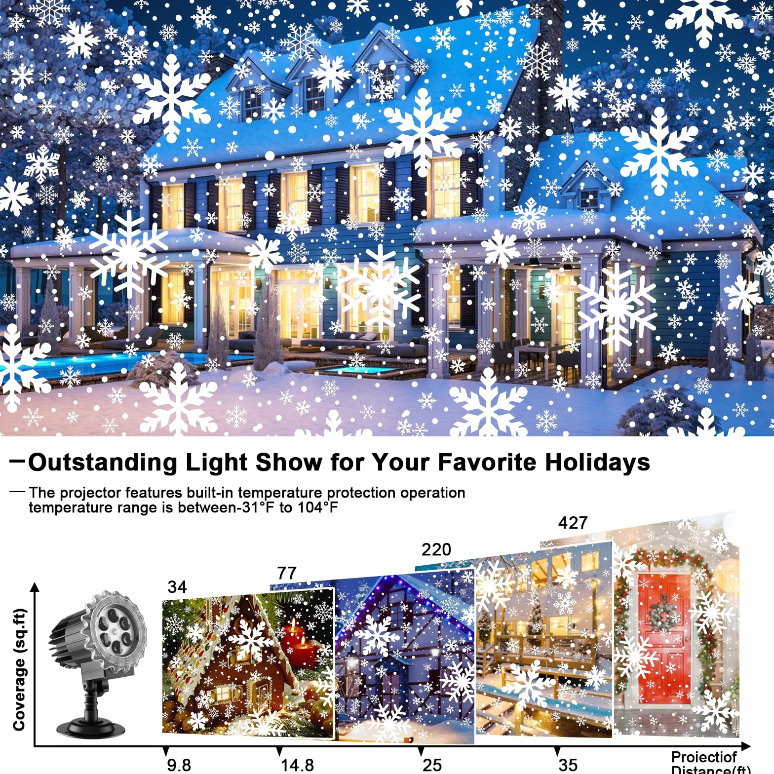 GuKKK Projecteur Noël Extérieur et Intérieur LED, Étanche IP65 - Décoration pour Noël, Mariage, Anniversaire, Fenêtre, Patio