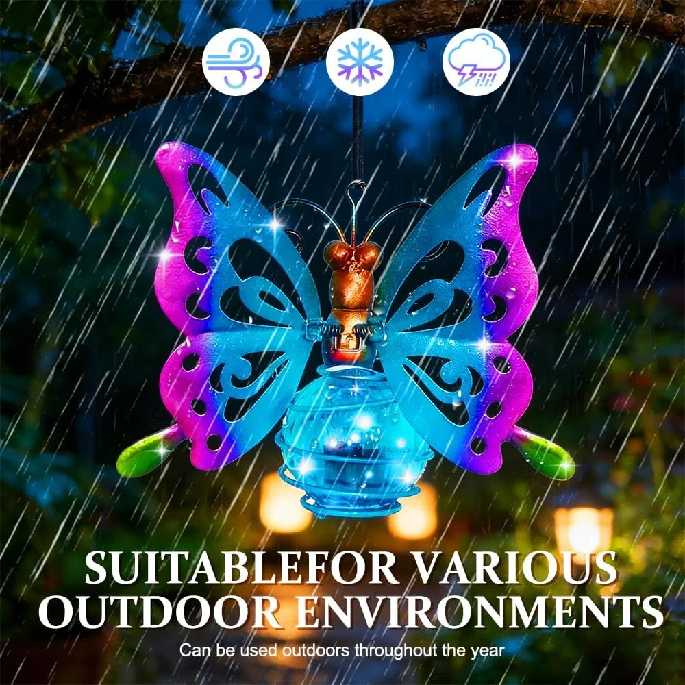 Papillon Décoratif Lampe Solaire,2 Pièces Lampe Solaire Exterieur Jardin Décoration, Décoration de Jardin en Forme de Papillon,Étanche,Suspendu,Jardin,Cour,Terrasse