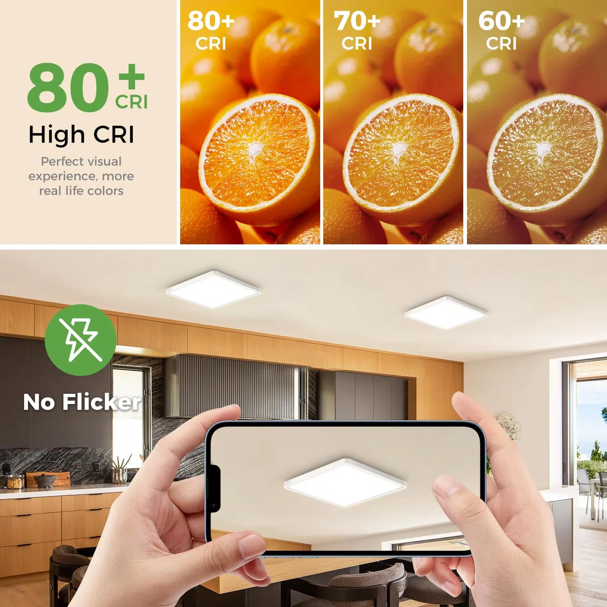 zemty Plafonnier LED Carré, 3 Couleur (3000K/4000K/6500K) Lampe de Plafond, 1800LM Luminaire Plafonnier Salle de Bain IP44 Etanche pour Bureau, Cuisine, Chambr à Coucher, Couloir, Balcon, Garage,18CM