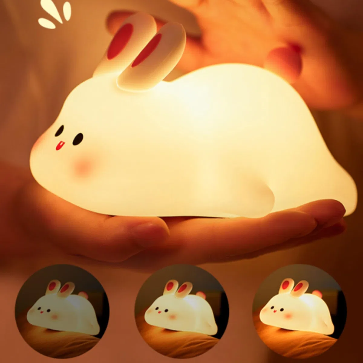Veilleuses Lapin Kawaii Pour Enfants, Lumière En Silicone Pour Chambre De Bébé, Lampe De Chevet Portable Rechargeable Par USB Pour Chambre D'enfant, Décoration Lapin, Cadeaux Kawaii Pour Enfants Et Ad