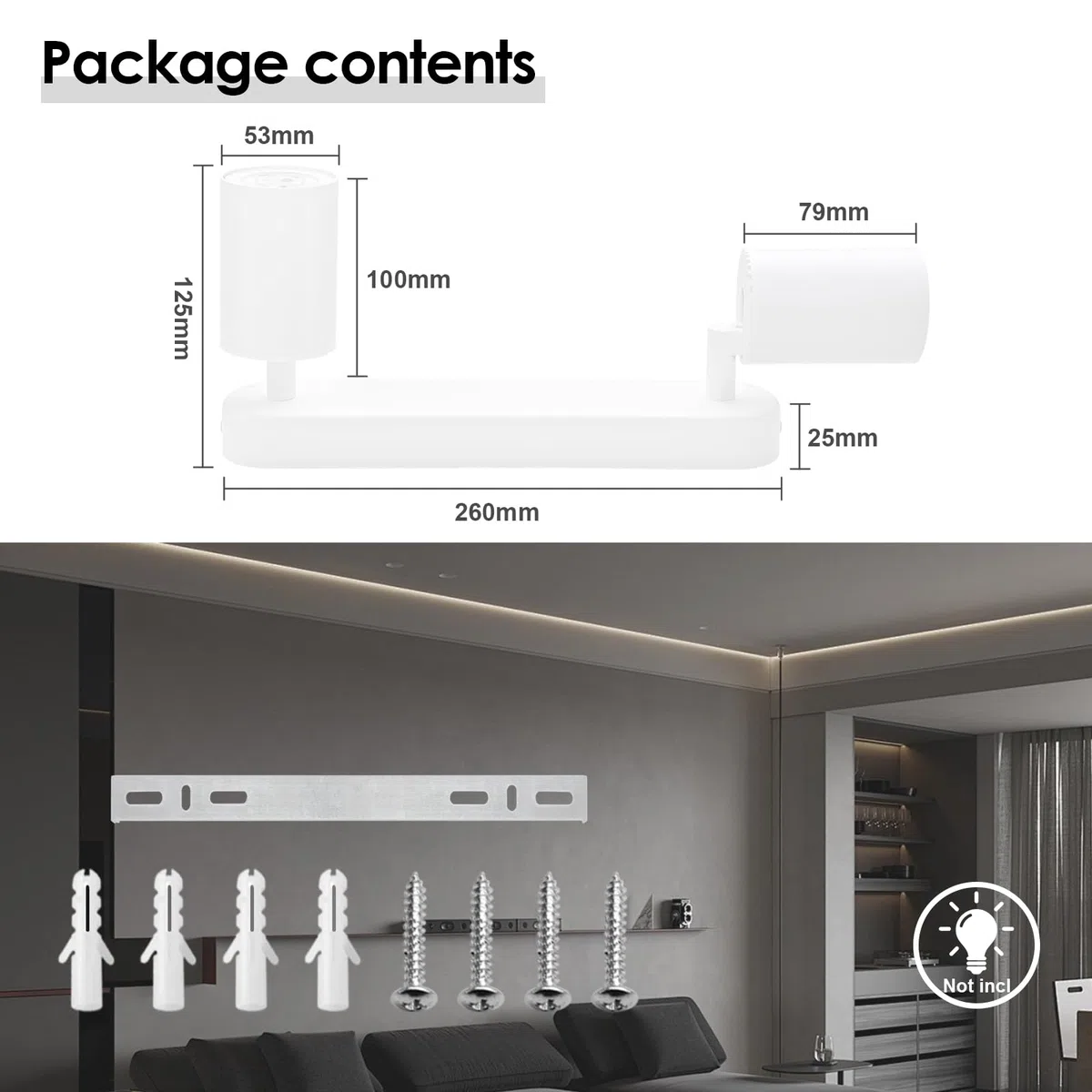 KYOTECH Plafonnier LED GU10 2 Spots Orientables Spot Plafond GU10 Applique Plafond Interieur Pivotants Applique murale LED Blanc,livré sans ampoules