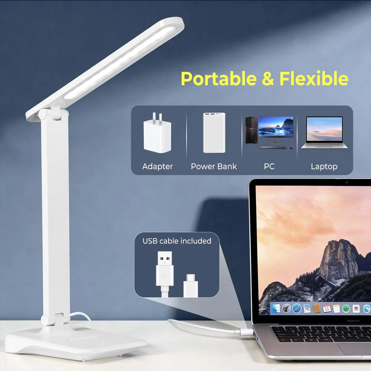 Diboniur Lampe de Bureau LED Sans Fil, Batterie Rechargeable Intégrée 1800 mAh, 3 Modes Températures, Luminosité Lumière Réglable 15 à 100%, Contrôle Tactile, Pliable Portable, Chevet, Lecture (Blanc)