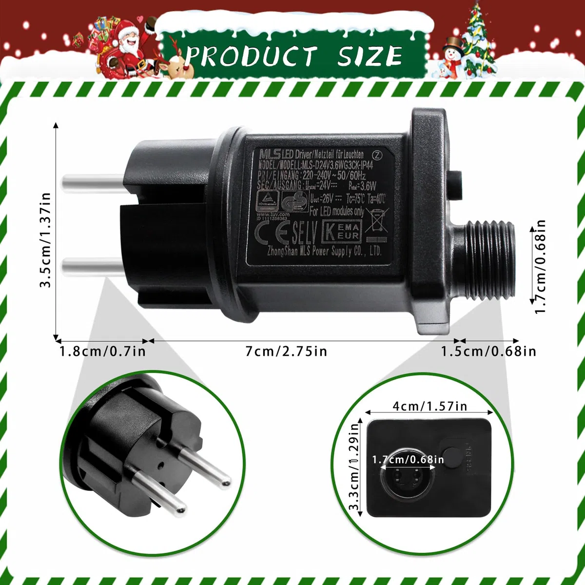Pilote LED 24 V 3.6W, Alimentation Classe 2 IP44 Transformateur Basse Tension Adaptateur de Remplacement GS Avec Fonction Mémoire Étanche pour Lumières de Noël, Guirlandes Lumineuses