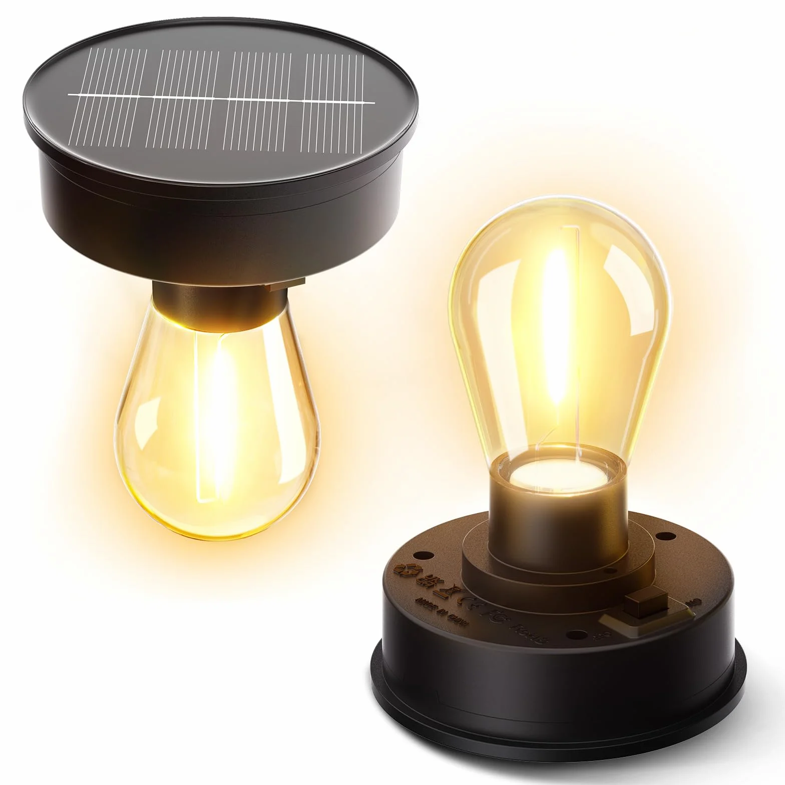 BUCASA 2 Pièces Lampe Solaire Exterieur Jardin Rechange, 8cm Solaire Lanterne Couvercle de Rechange avec Ampoule LED Brillante, Remplacement pour Lanterne Solaire Deco Jardin