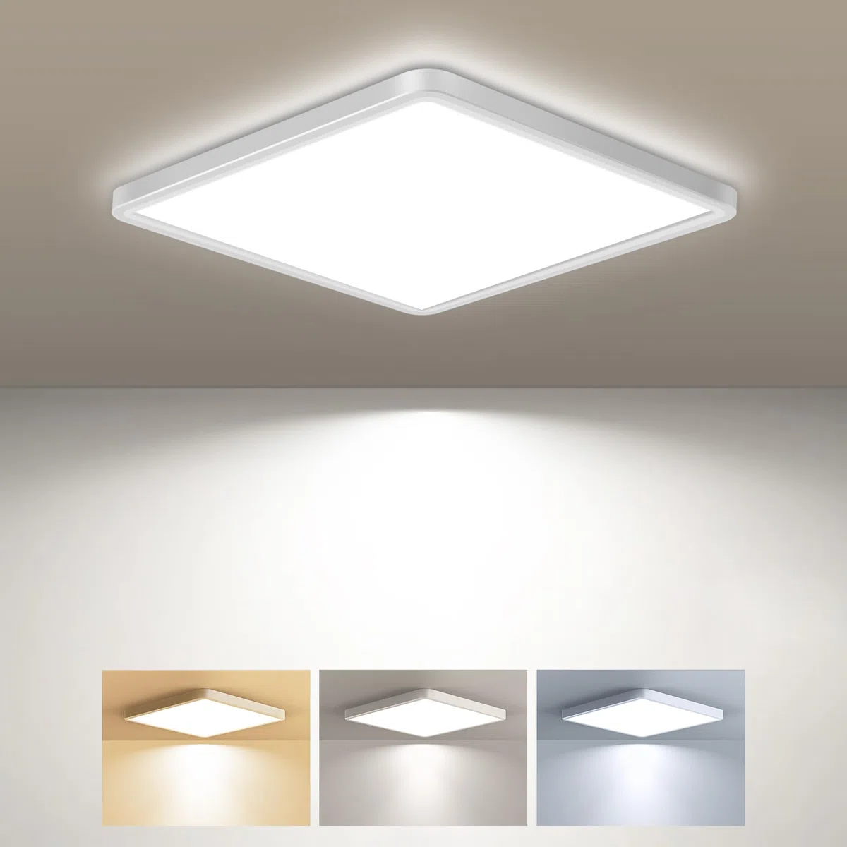 zemty Plafonnier LED Carré, 3 Couleur (3000K/4000K/6500K) Lampe de Plafond, 1800LM Luminaire Plafonnier Salle de Bain IP44 Etanche pour Bureau, Cuisine, Chambr à Coucher, Couloir, Balcon, Garage,18CM