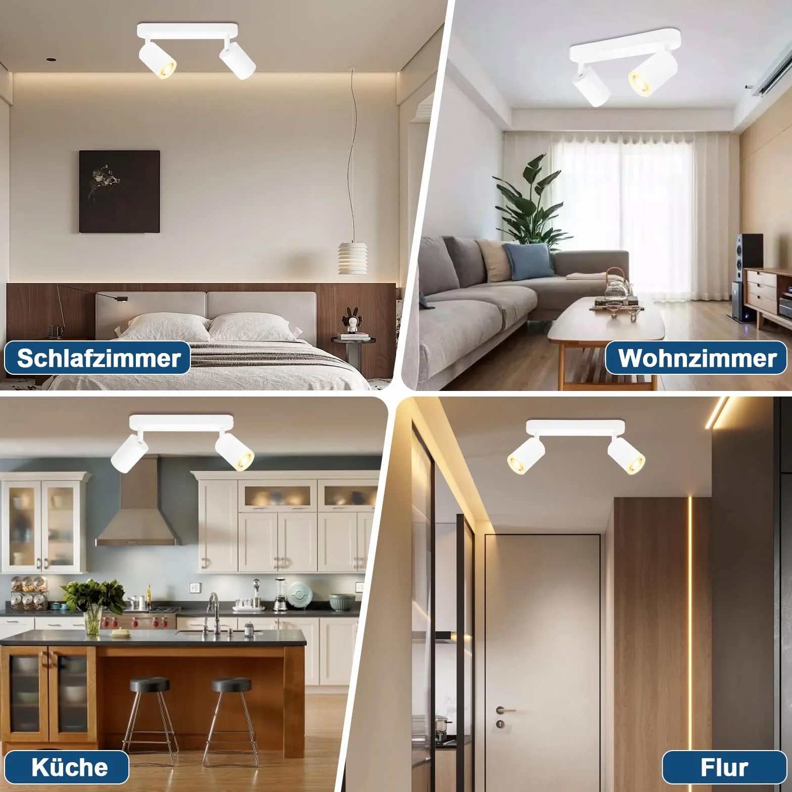 KYOTECH Plafonnier LED GU10 2 Spots Orientables Spot Plafond GU10 Applique Plafond Interieur Pivotants Applique murale LED Blanc,livré sans ampoules
