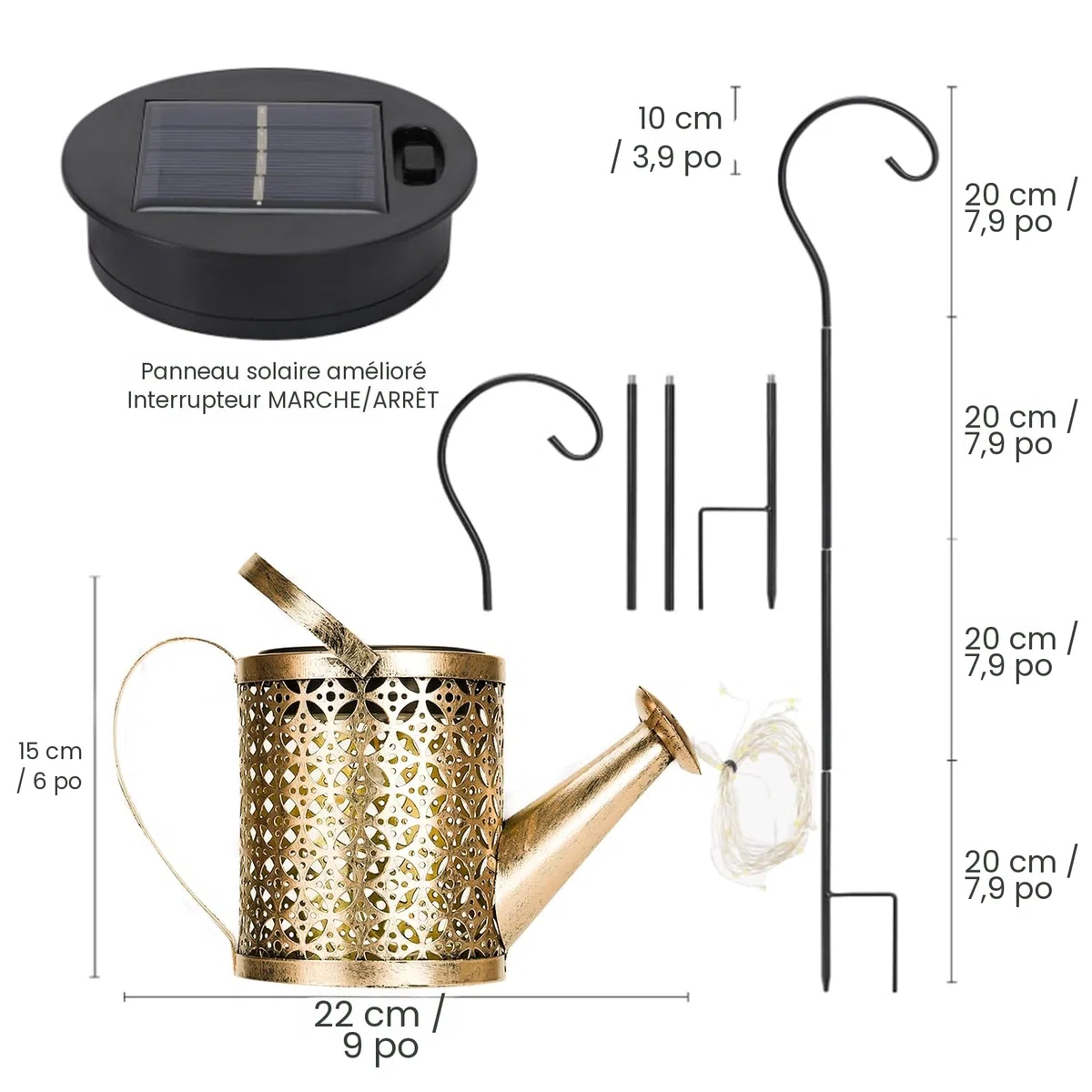 Tremdwoto Arrosoir solaire pour jardin, 90 LED, éclairage extérieur IP65, grande guirlande lumineuse rétro en métal avec support pour terrasse, cour, allée
