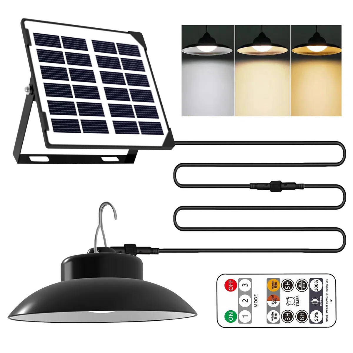 Lampe solaire avec télécommande, 3 températures de couleur, suspensions solaires IP65, lamps extérieur intérieur