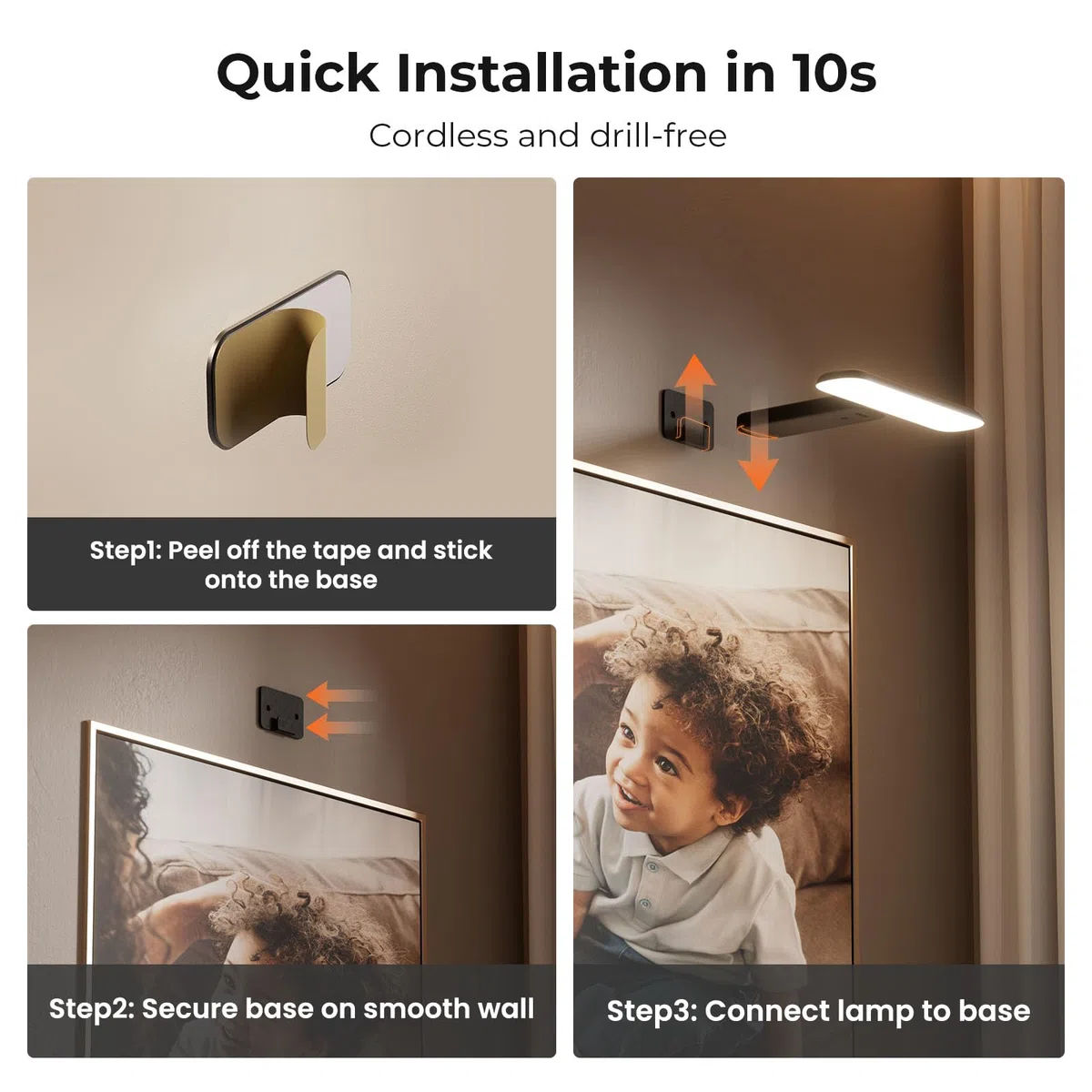 FULEN Applique Murale pour Tableaux, Éclairages Murales à Batterie Rechargeable, Lampe LED sans Fil pour Cible de Fléchettes, Lumiere pour Photos, 3 Températures de Couleur, Télécommande, Noir