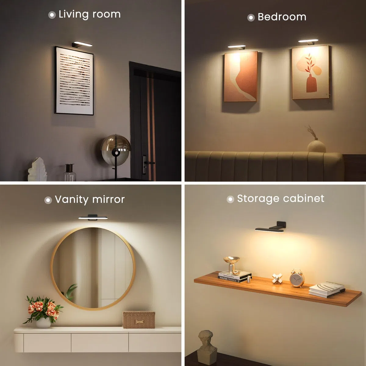 FULEN Applique Murale pour Tableaux, Éclairages Murales à Batterie Rechargeable, Lampe LED sans Fil pour Cible de Fléchettes, Lumiere pour Photos, 3 Températures de Couleur, Télécommande, Noir