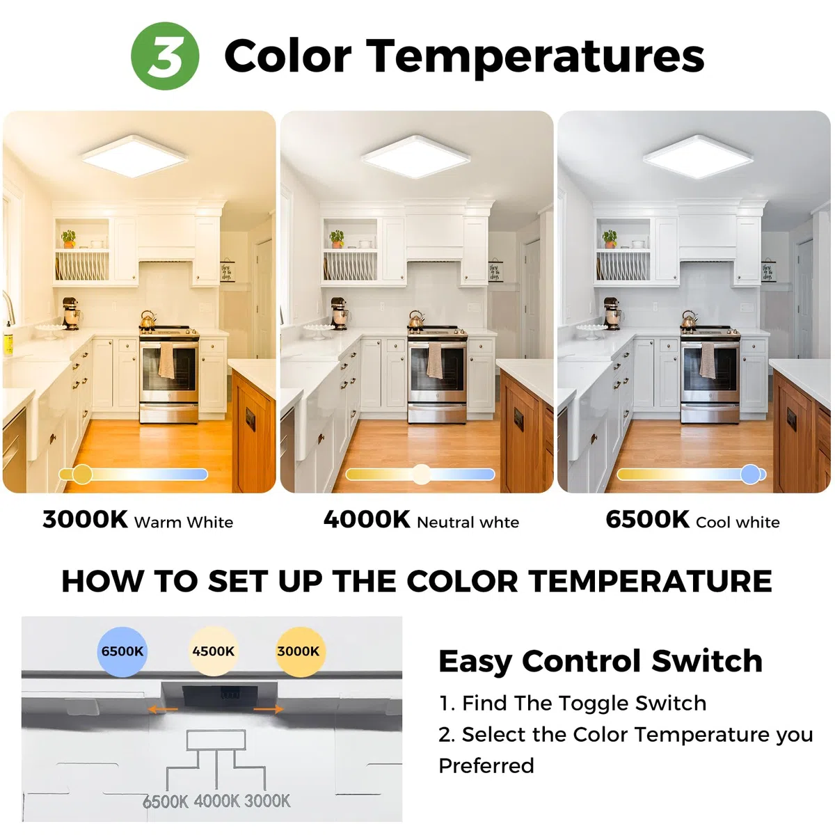 zemty Plafonnier LED Carré, 3 Couleur (3000K/4000K/6500K) Lampe de Plafond, 1800LM Luminaire Plafonnier Salle de Bain IP44 Etanche pour Bureau, Cuisine, Chambr à Coucher, Couloir, Balcon, Garage,18CM