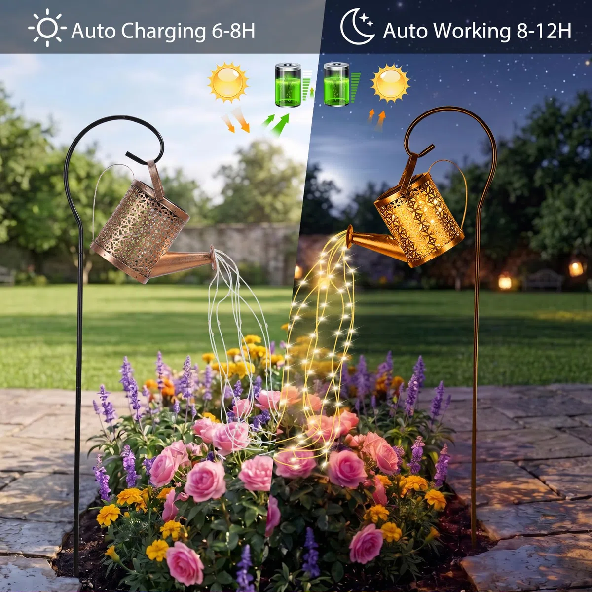 Tremdwoto Arrosoir solaire pour jardin, 90 LED, éclairage extérieur IP65, grande guirlande lumineuse rétro en métal avec support pour terrasse, cour, allée