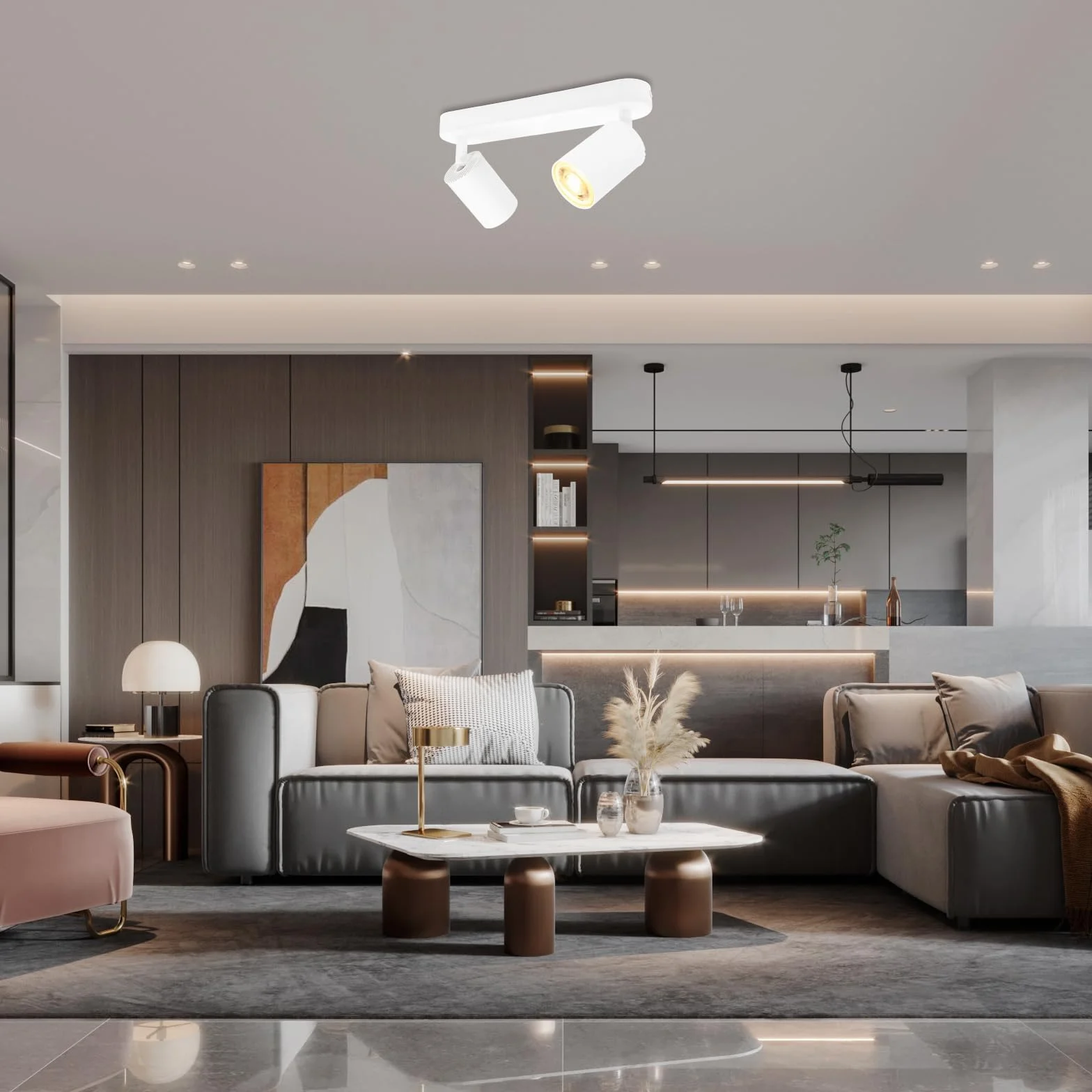 KYOTECH Plafonnier LED GU10 2 Spots Orientables Spot Plafond GU10 Applique Plafond Interieur Pivotants Applique murale LED Blanc,livré sans ampoules