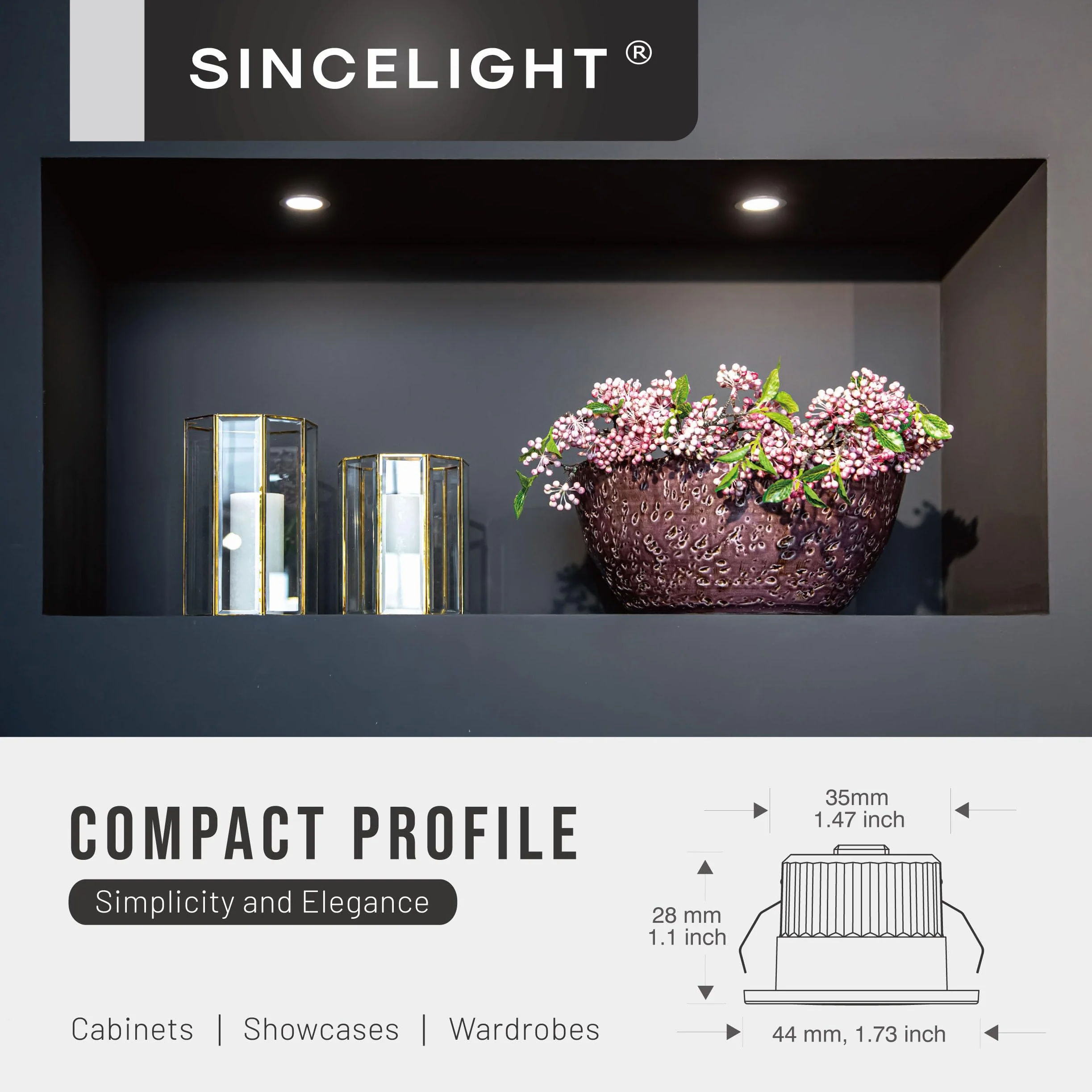 SINCELIGHT Mini Spot encastrable 3W, petit downlight à LED pour trou de 35-40mm, Anneau blanc/noir remplaçable, Blanc Neutre 4000K, Remplaçant MR11, étanche IP65 pour plafond/armoire/vitrine, 5 unités
