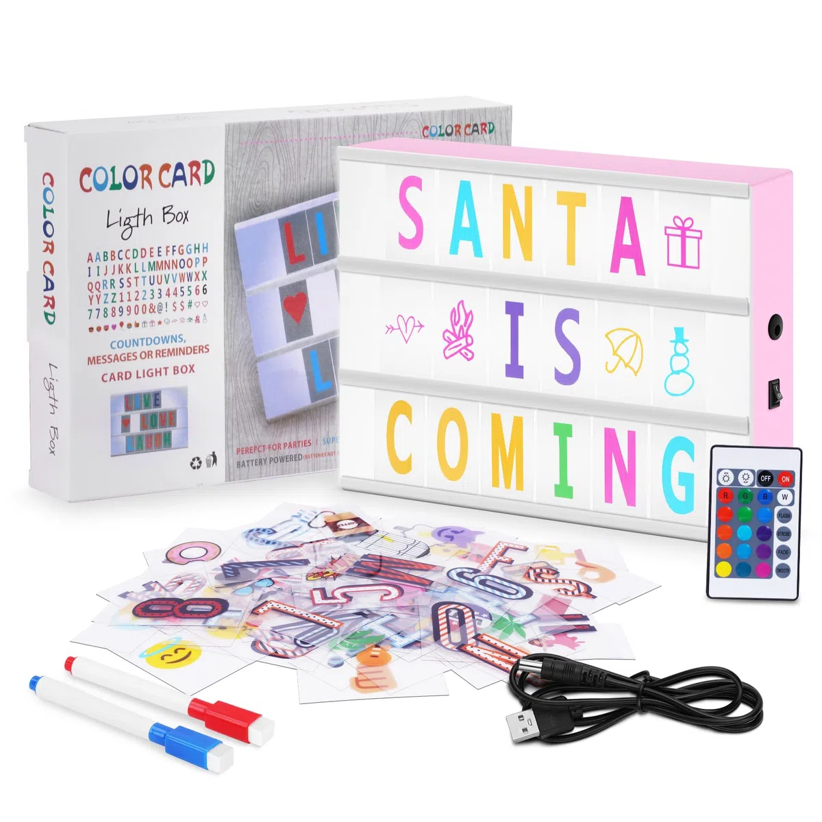 HOTUT Boite Lumineuse Message, 16 Couleurs LED Light Box Set avec 105 Lettres et 110 Emojis, Télécommande Boîte Lumineuse LED Alimenté par USB et Batterie, pour Mariage Anniversaire Fête Décoration