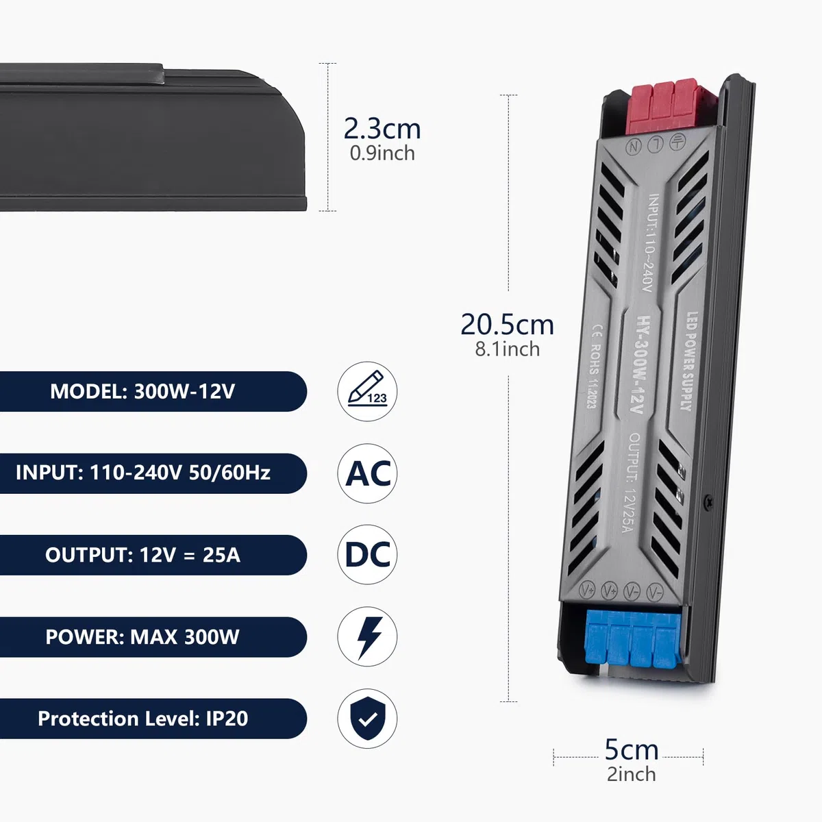 12V 300W Alimentation LED Driver 220V 12V AC 300W 25A LED Transformateur Ultra Fin LEDs Transfo Alimentation à Découpage Convertisseur De Tension AC à DC Pour LEDs l'éclairage Intérieur