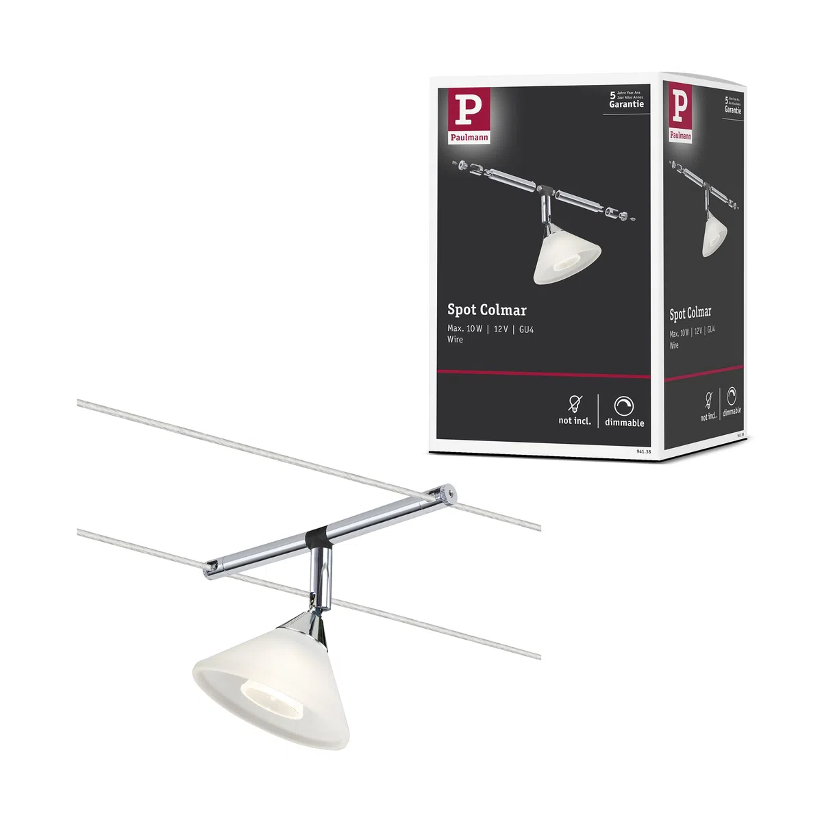 Paulmann 94138 Système de Câbles Colmar Spot Individuel pour Extension 10W max, Chrome/Satin Spot sans Ampoule