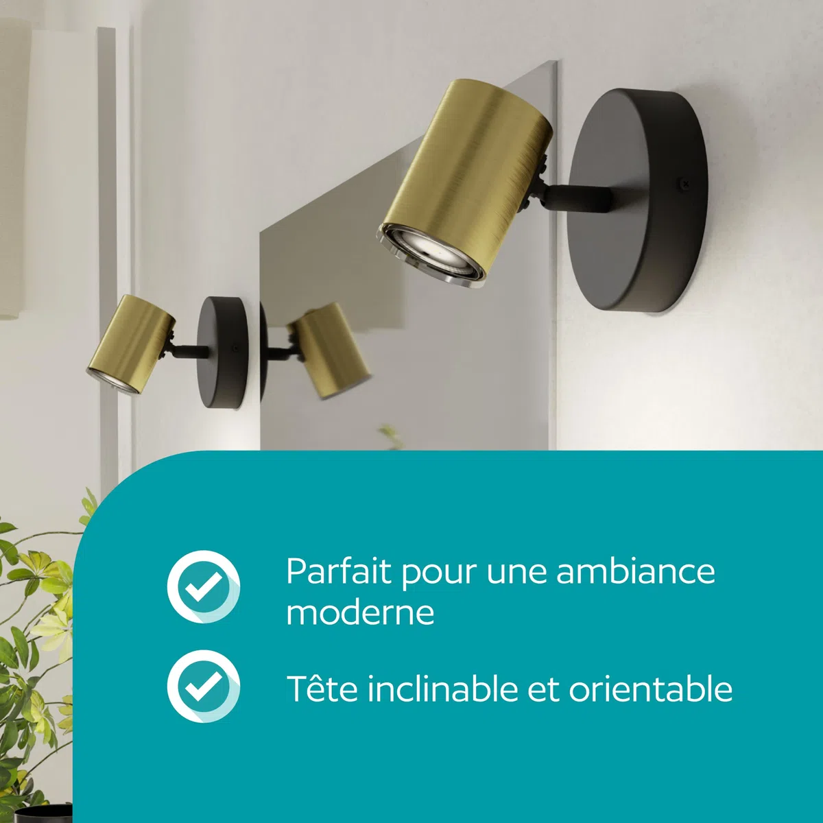 Eglo Applique murale Consuma 1, lampe salle de bain avec spot orientable, luminaire chambre métal noir et laiton, pour douille GU10, IP44