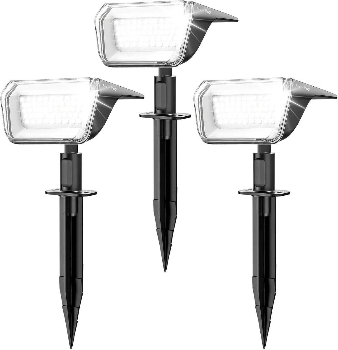 Linkind Lampe Solaire Exterieur, Lumiere Eclairage Solaire Ultra Longue Durée, 60 LEDs Spot Solaire Exterieur 800lm, IP67 Eclairage Exterieur Solaire pour Jardin, Chemin. Blanc Froid