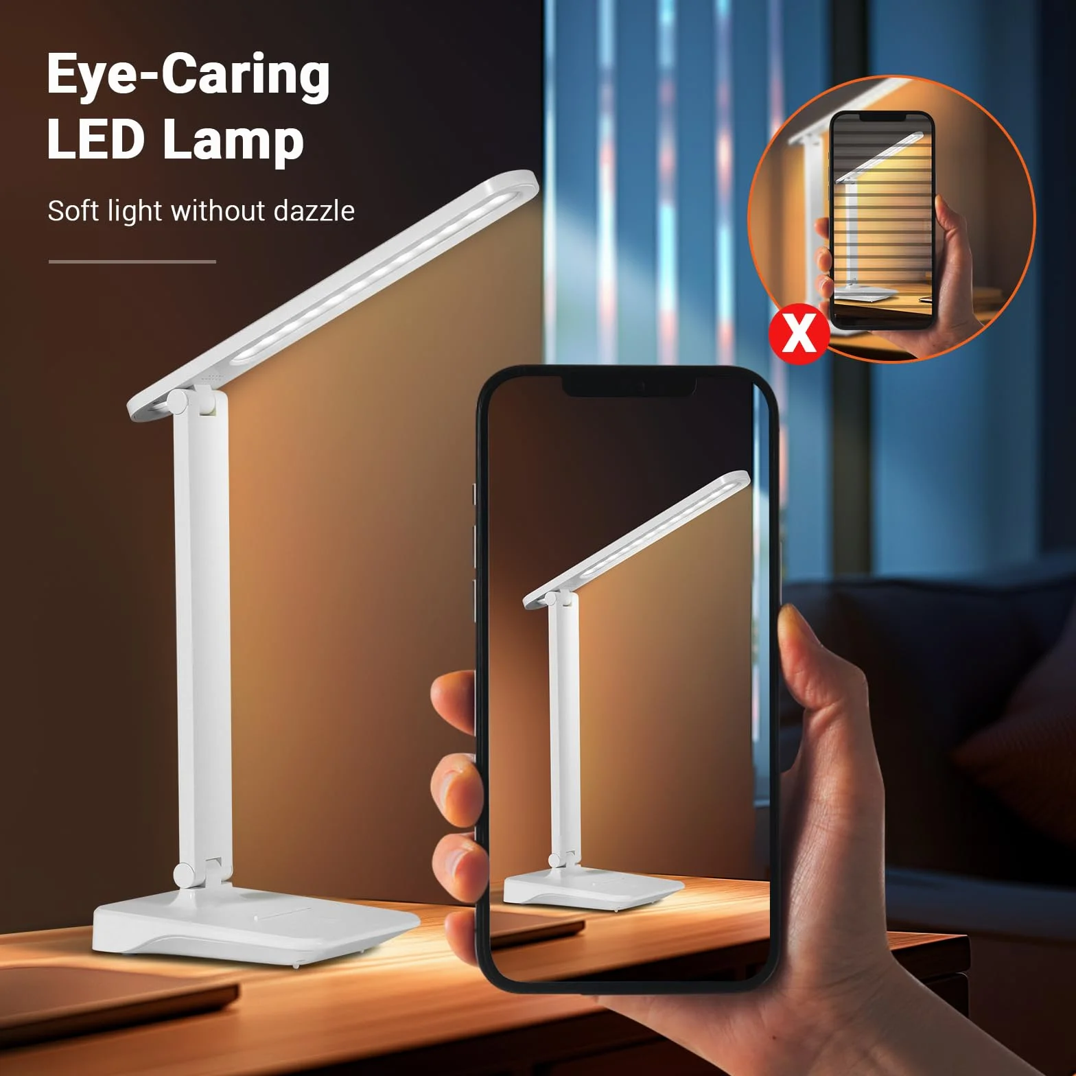 Diboniur Lampe de Bureau LED, Sans Fil Avec 2400mAh Batterie, 3 Modes de Températures & Luminosité Réglable 15 à 100%, Pliable, Contrôle Tactile, Protection des Yeux, pour Chevet, Bureau, Enfants