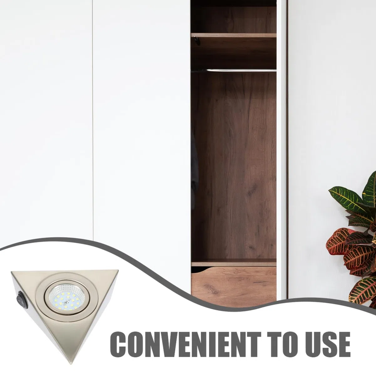 Tofficu Éclairage Led Sous Meuble Triangulaire Inox Brossé 13X13X4.5Cm Lampe Mini Pour Cuisine Placards Cave À Vin Meubles Tv Coin Étroit Lumière Blanche Naturelle