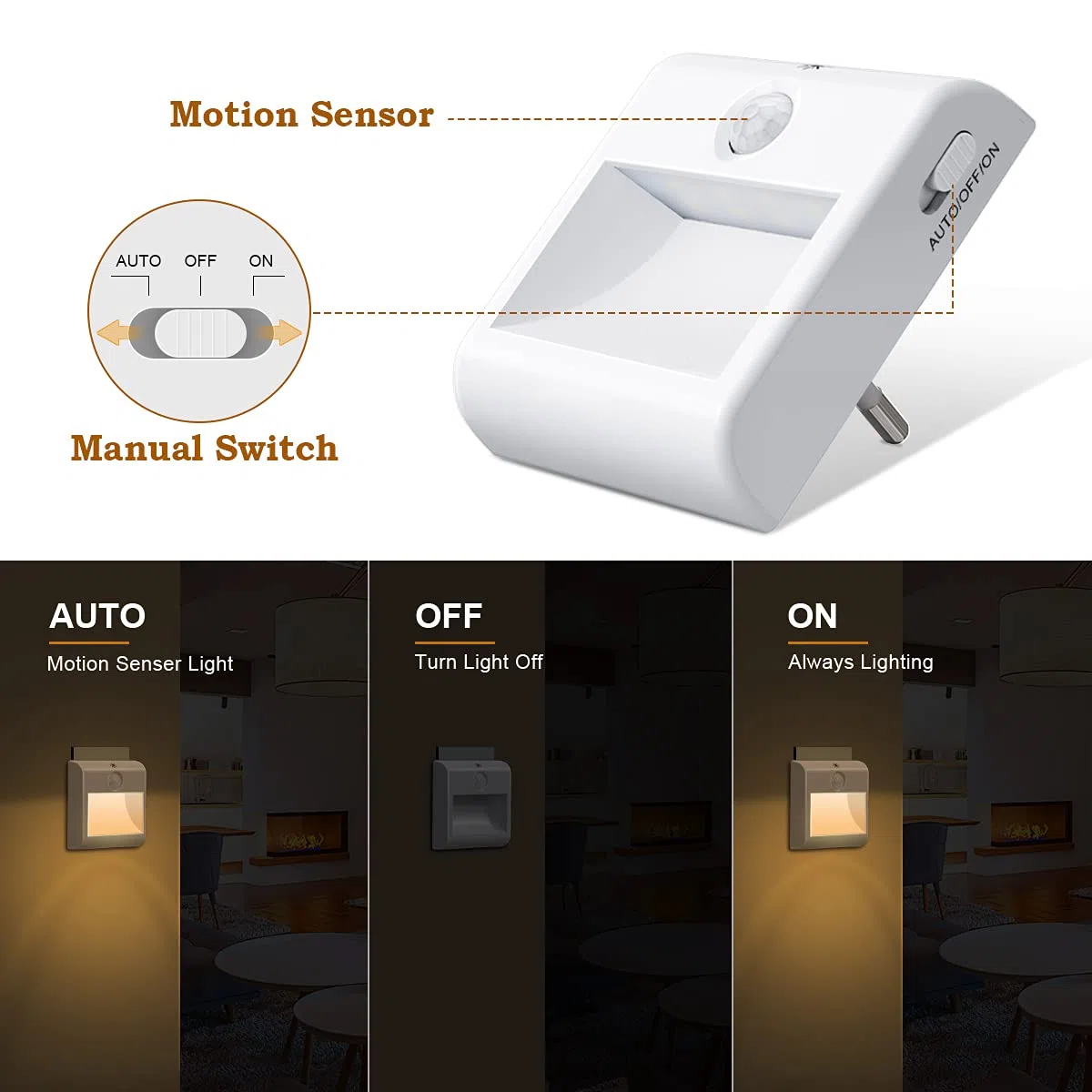 Suright Veilleuse Enfant LED[Lot de 2],Veilleuse Prise Electrique Dimmable avec Détecteur de Mouvement, Lampe Nuit Blanche Naturel 3500K pour Chambre Bébé, Placard, Salon, Escaliers, Couloir etc.