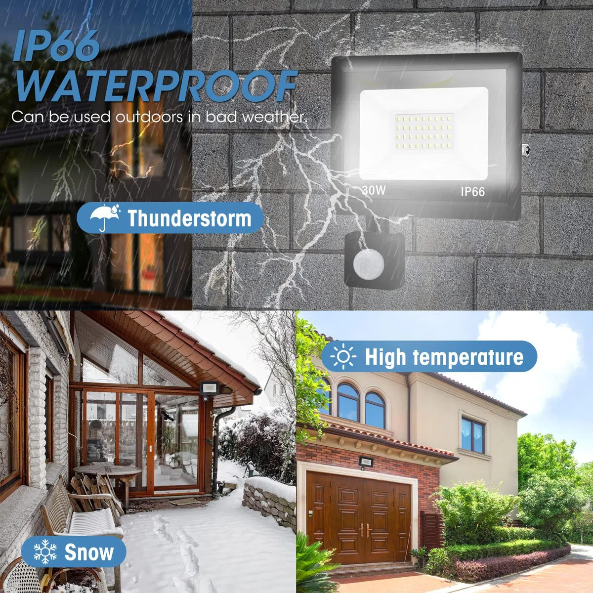 1PACK - Projecteur LED détecteur de mouvement 30W,3000LM Projecteur LED Exterieur Avec Detecteur Blanc Chaud(3000K) Imperméable IP66 Projecteur LED exterieur de sécurité pour, garage, couloir
