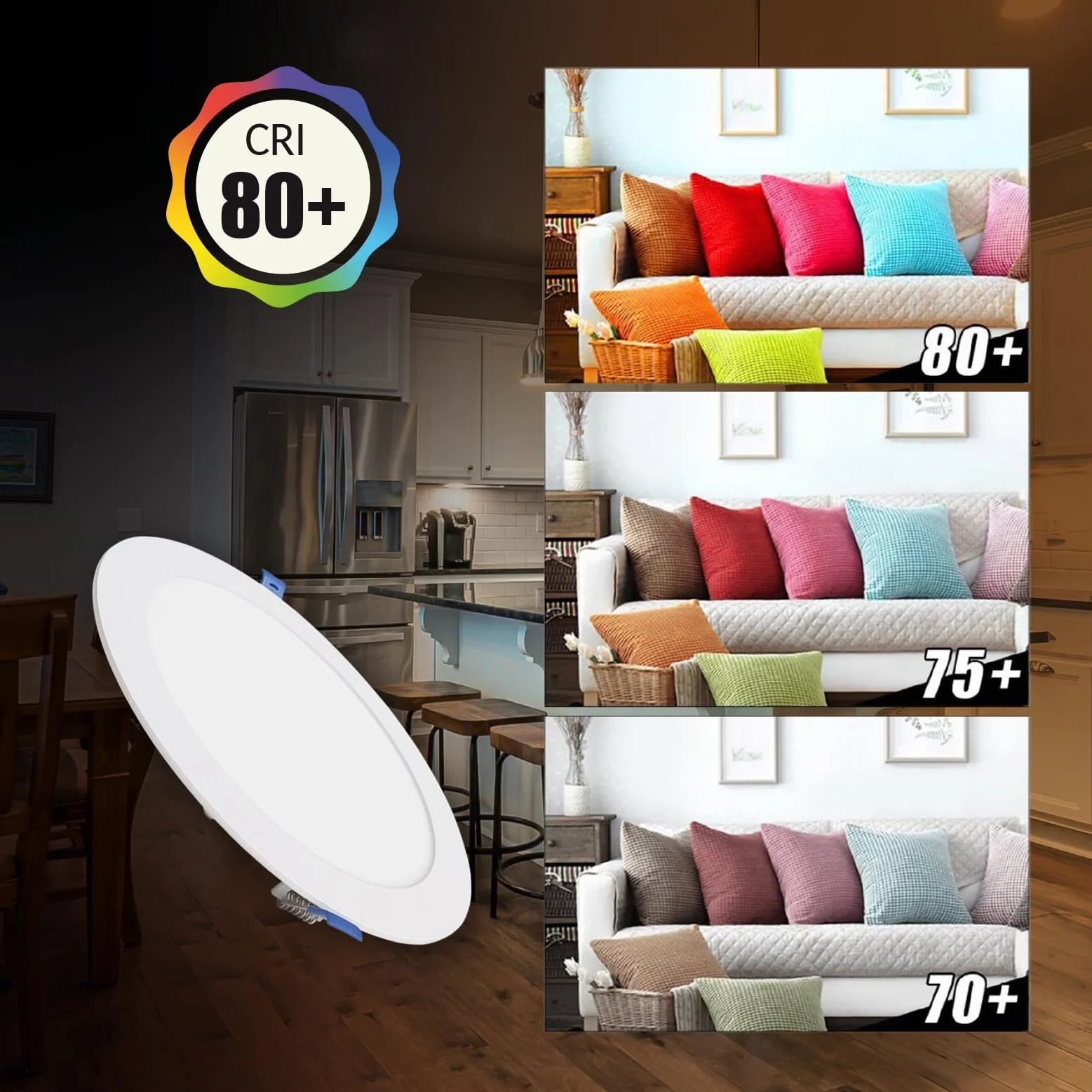 LED ATOMANT Lot de 2 Panneau LED Encastrable Downlight Rond Plat 20W 220mm 1800lm, Couleur Blanc Froid (6500K), Coupe 200mm, Driver inclus